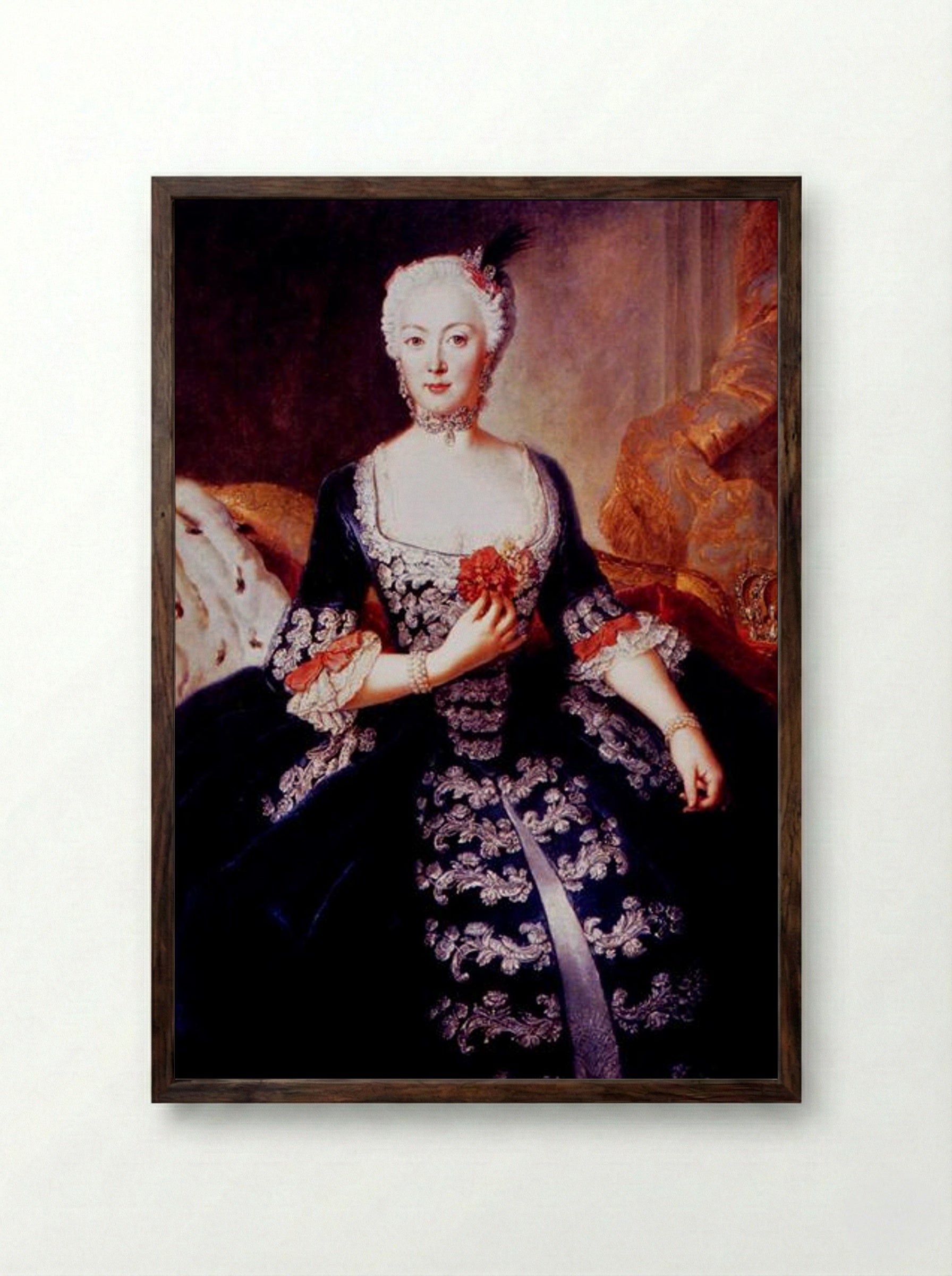 Portrait of Elisabeth Christine of Brunswick-Wolfenbüttel - Antoine Pesne - Framed Print Dark Wood
