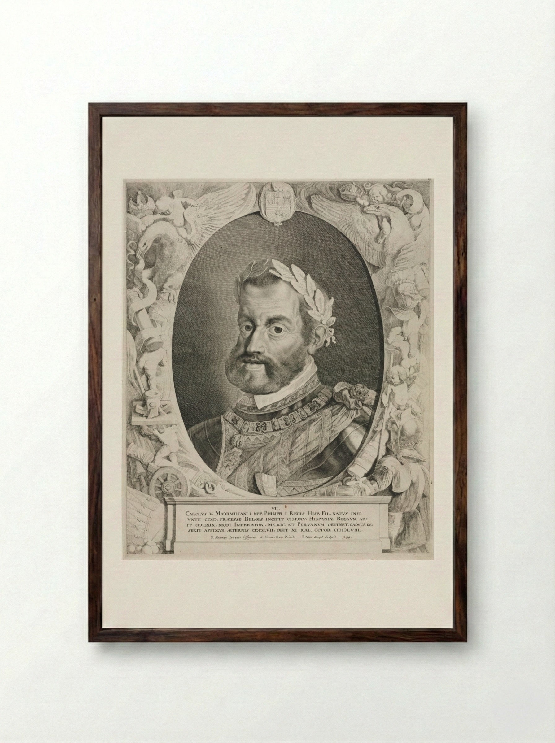 Portrait of Emperor Charles V - Pieter van Sompel - Framed Print Dark Wood