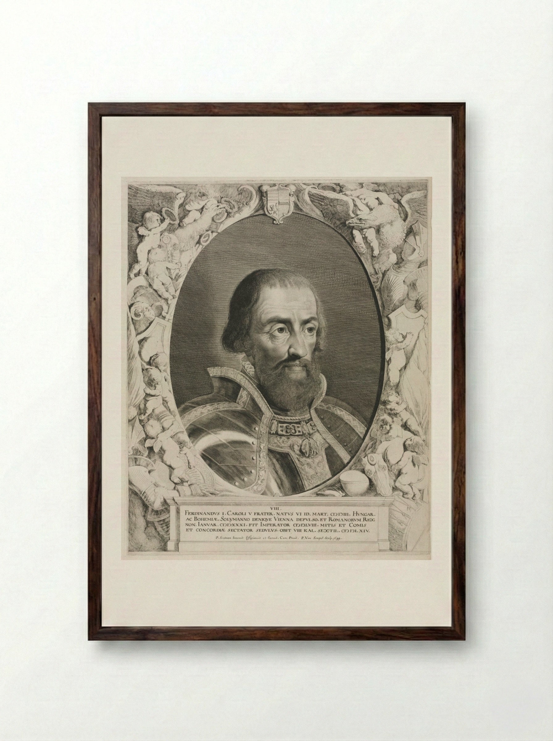 Portrait of Emperor Ferdinand I - Pieter van Sompel - Framed Print Dark Wood
