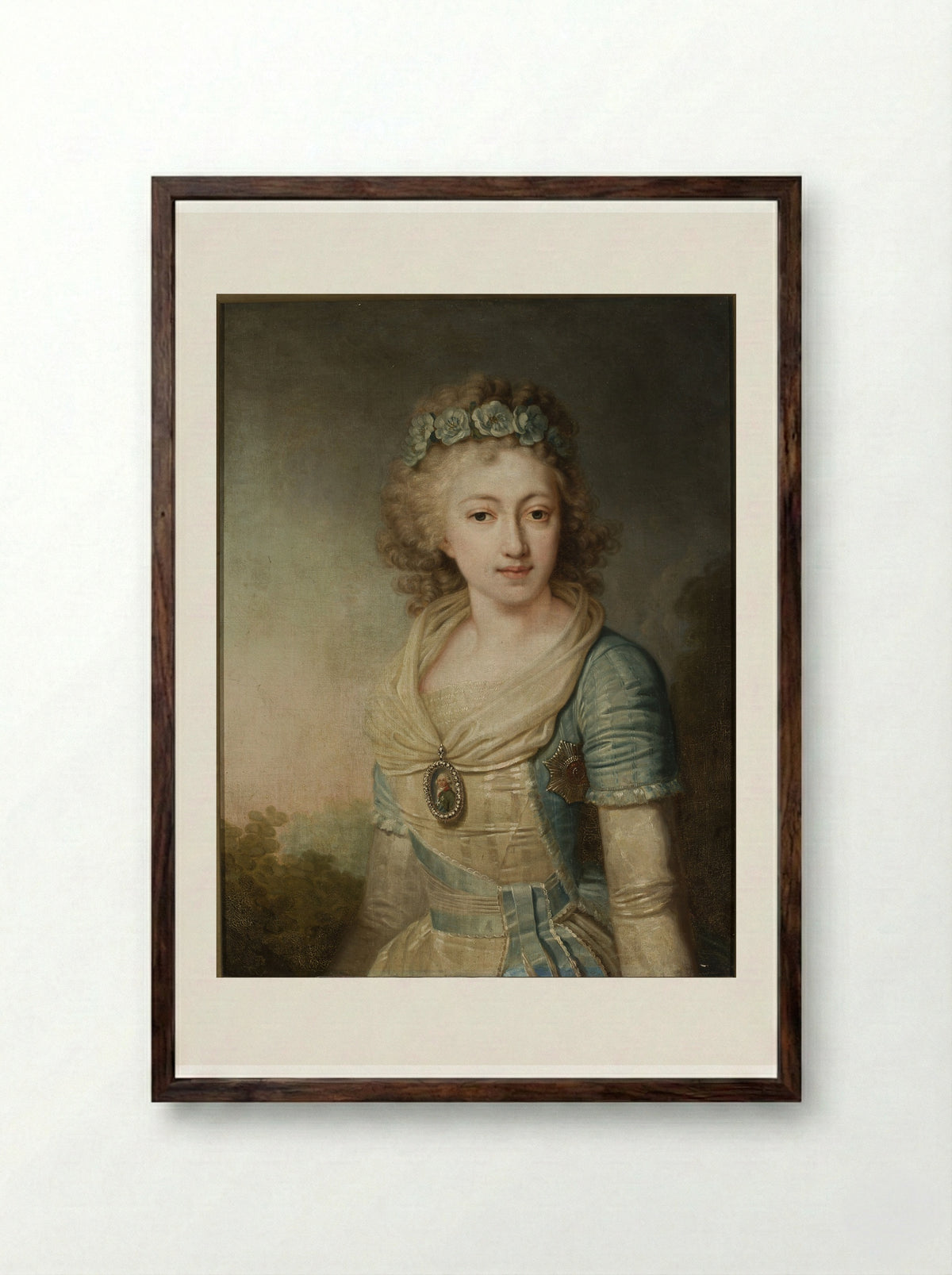Portrait of Empress Maria Feodorovna - Vladimir Borovikovsky - Framed Print Dark Wood