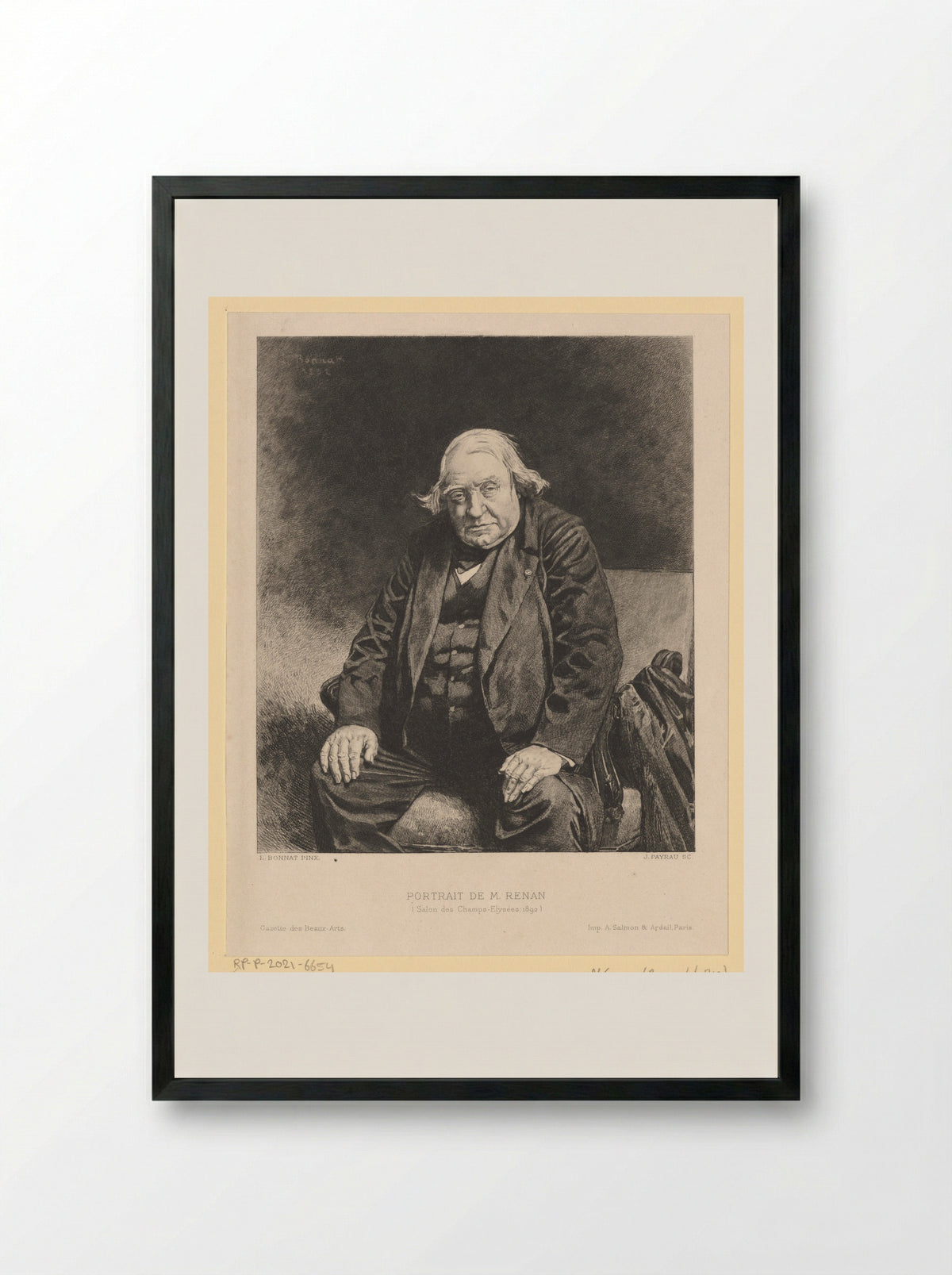 Portrait of Ernest Renan - Léon Bonnat - Framed Print Black