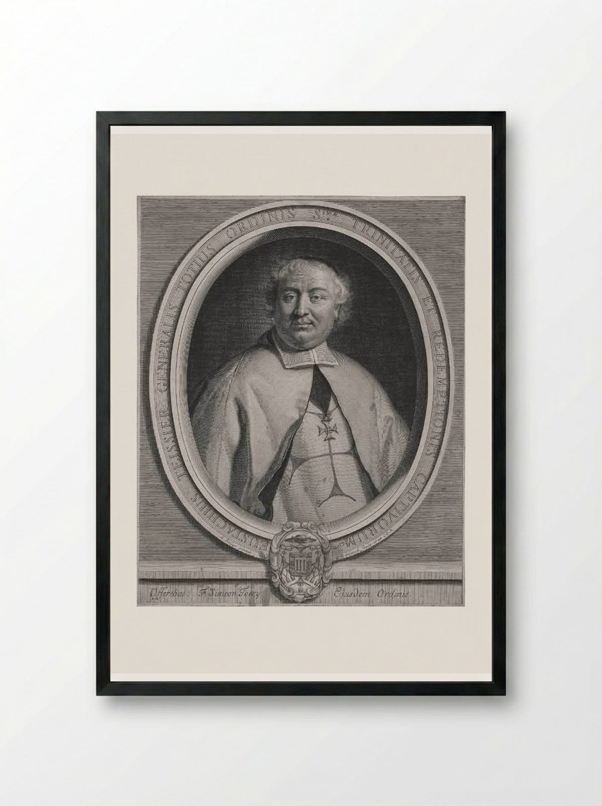Portrait of Eustache Teissier - Gérard Edelinck - Framed Print Black