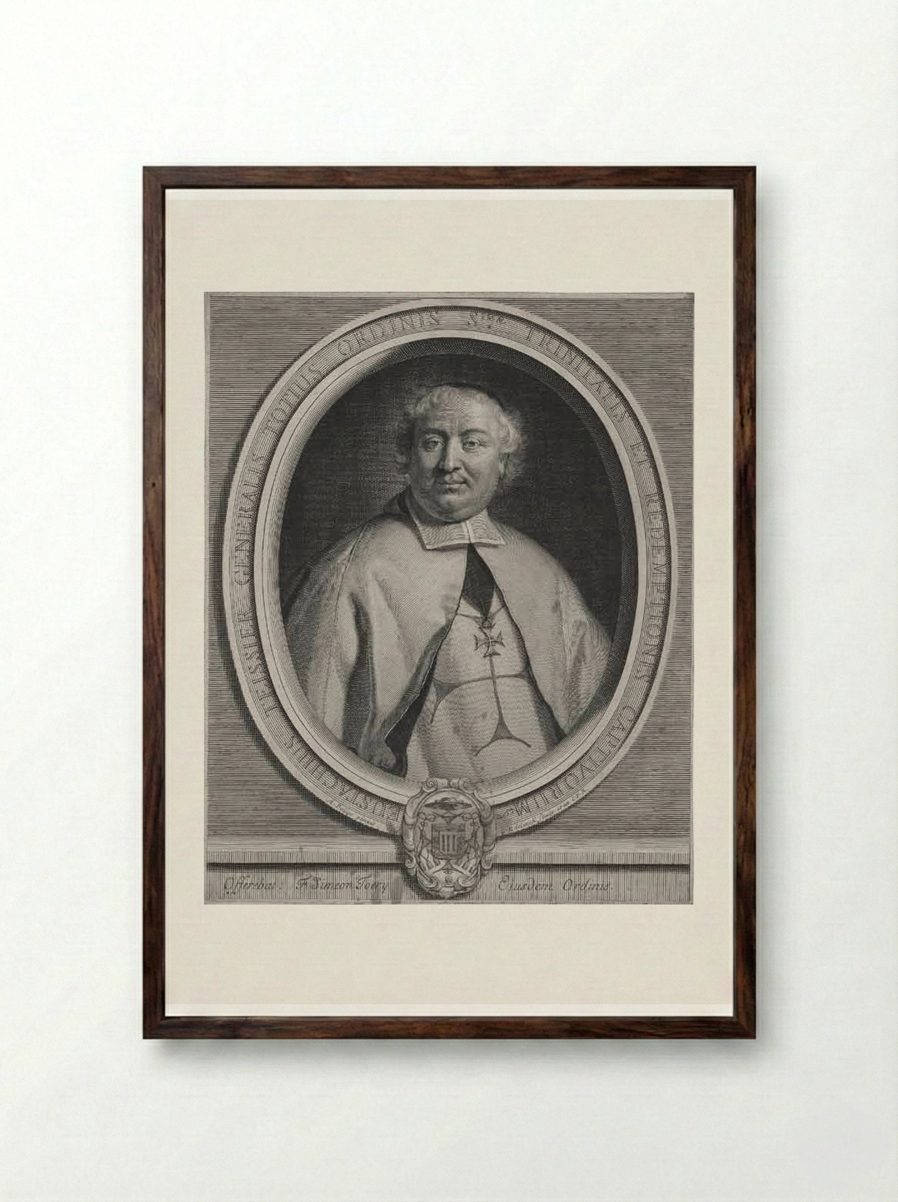 Portrait of Eustache Teissier - Gérard Edelinck - Framed Print Dark Wood