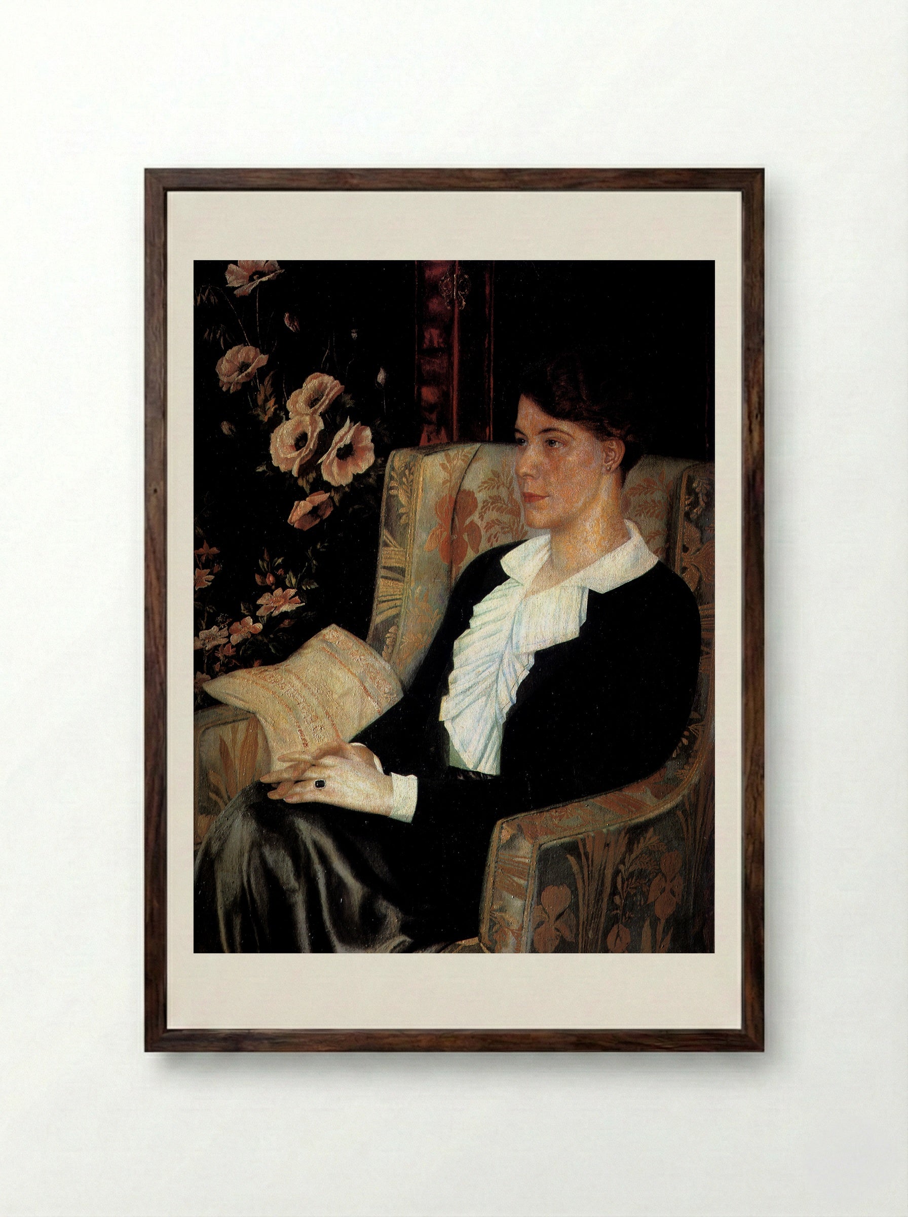 Portrait of Evdokiya Nikolaevna Glebova, the Artist's Sister - Pavel Filonov - Framed Print Dark Wood