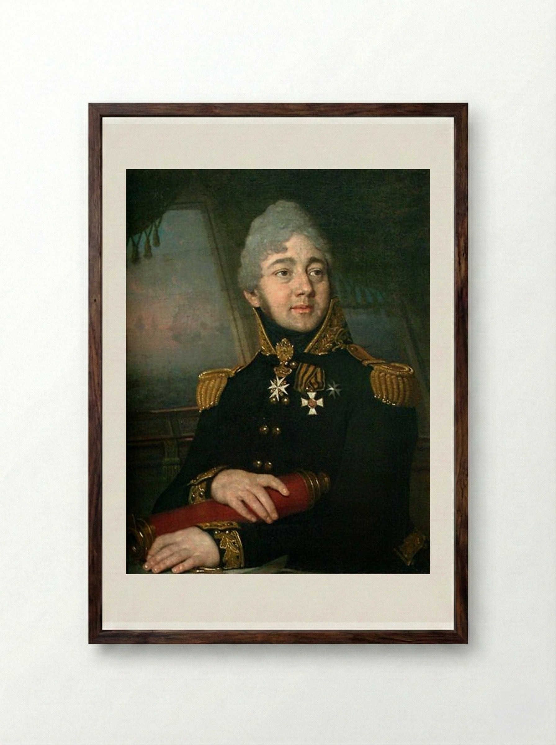 Portrait of Evgeny Boratynsky - Vladimir Borovikovsky - Framed Print Dark Wood