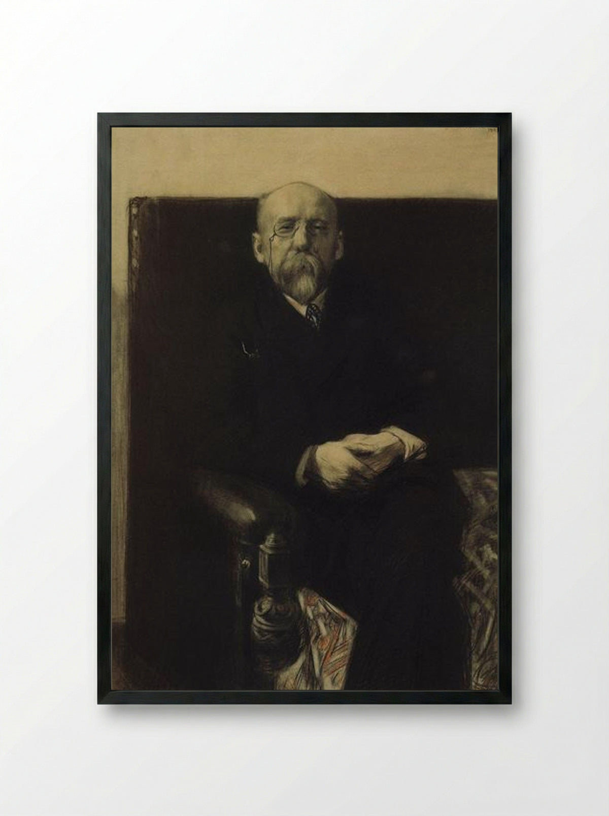Portrait of F.K. Sologub - Boris Kustodiev - Framed Print Black