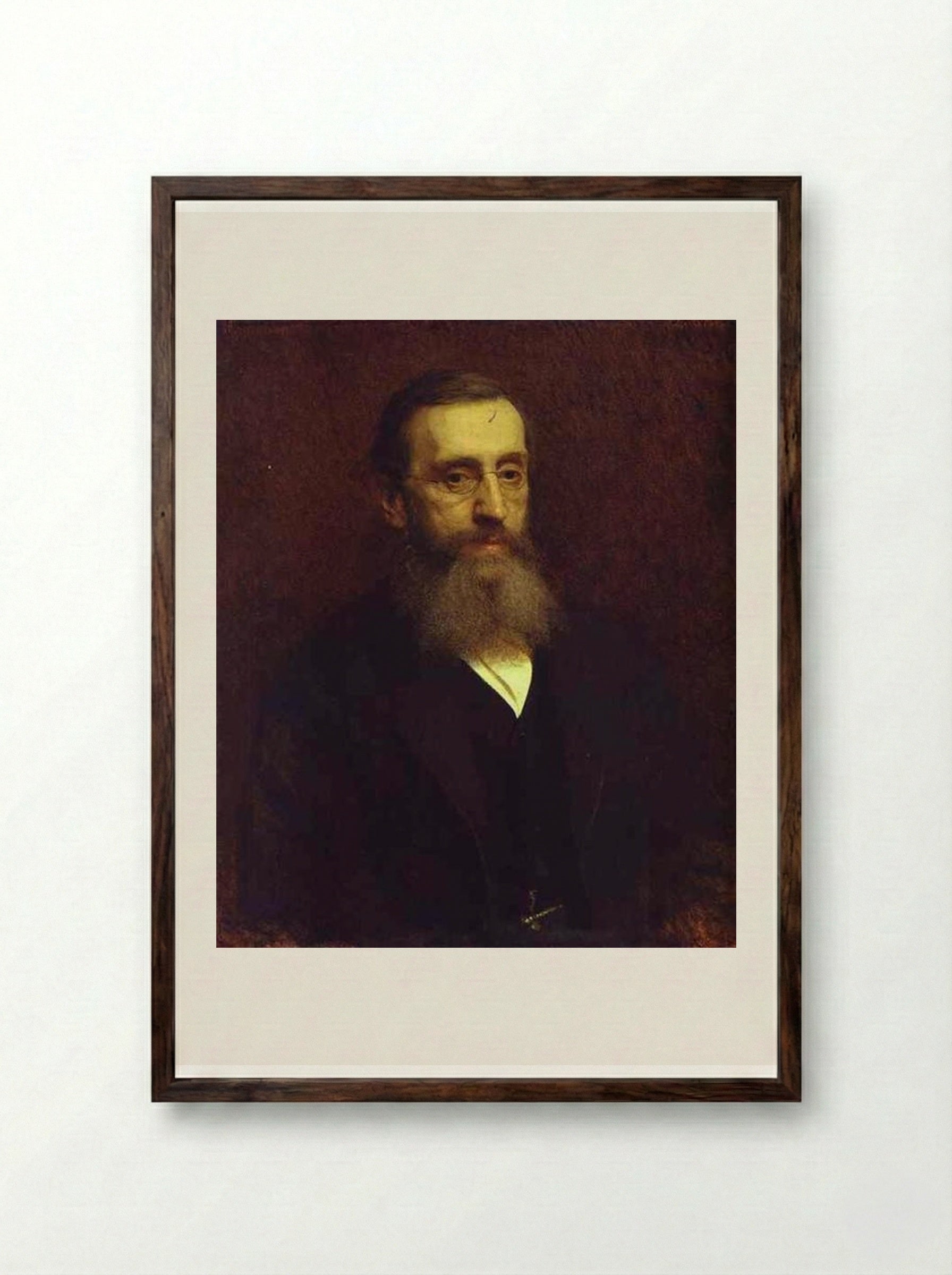 Portrait of Feodor Petrushevsky - Ivan Kramskoy - Framed Print Dark Wood