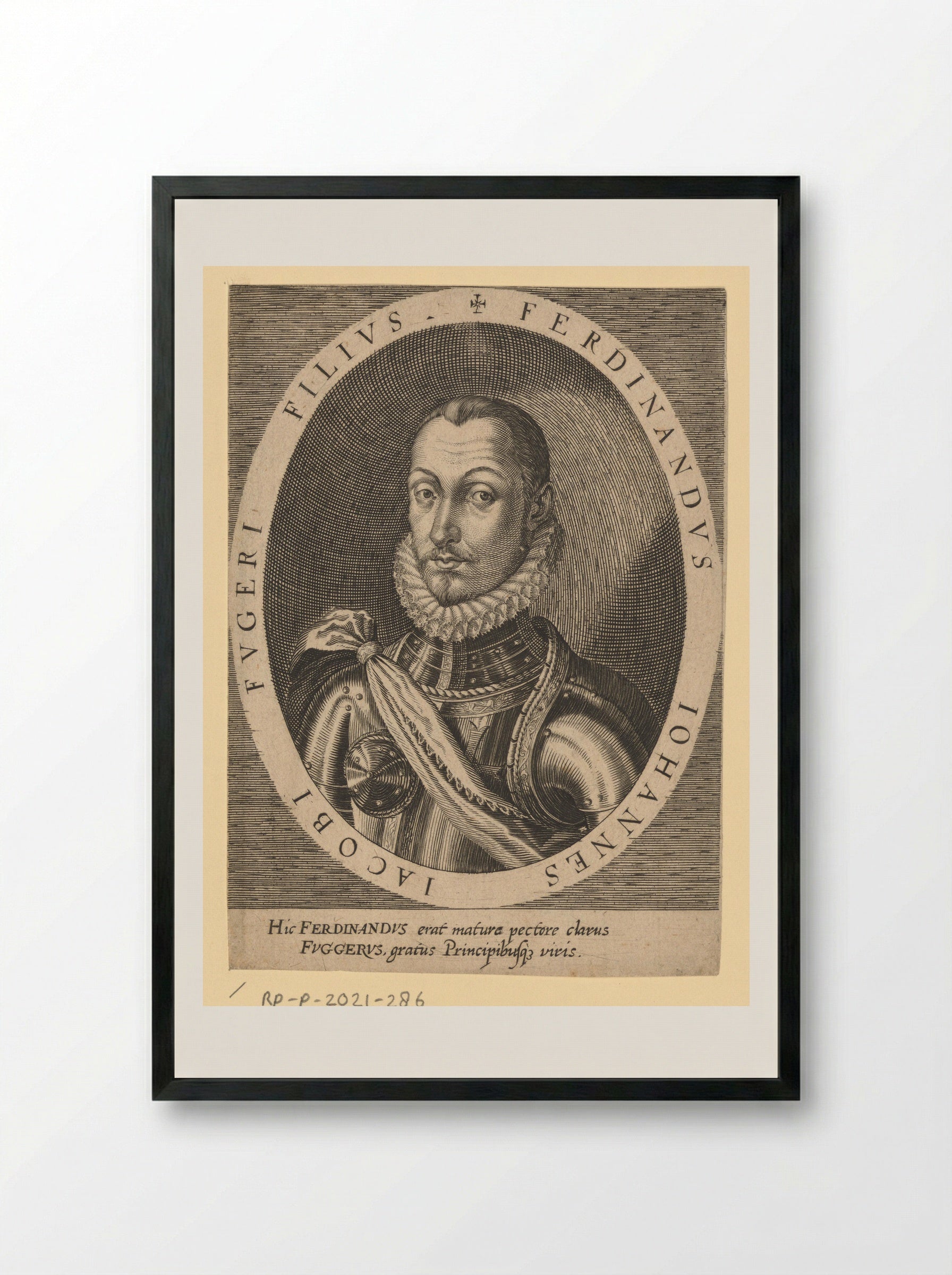Portrait of Ferdinand Fugger - Dominicus Custos - Framed Print Black