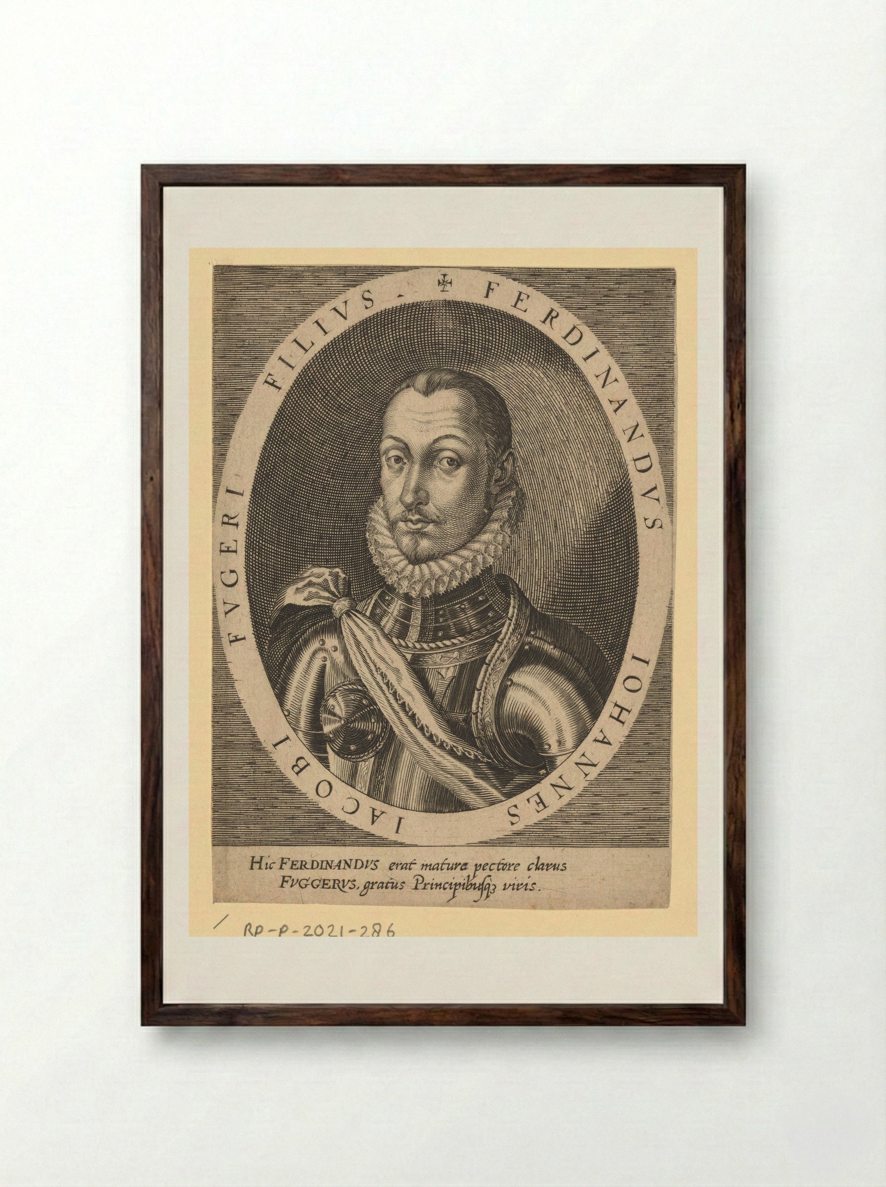 Portrait of Ferdinand Fugger - Dominicus Custos - Framed Print Dark Wood