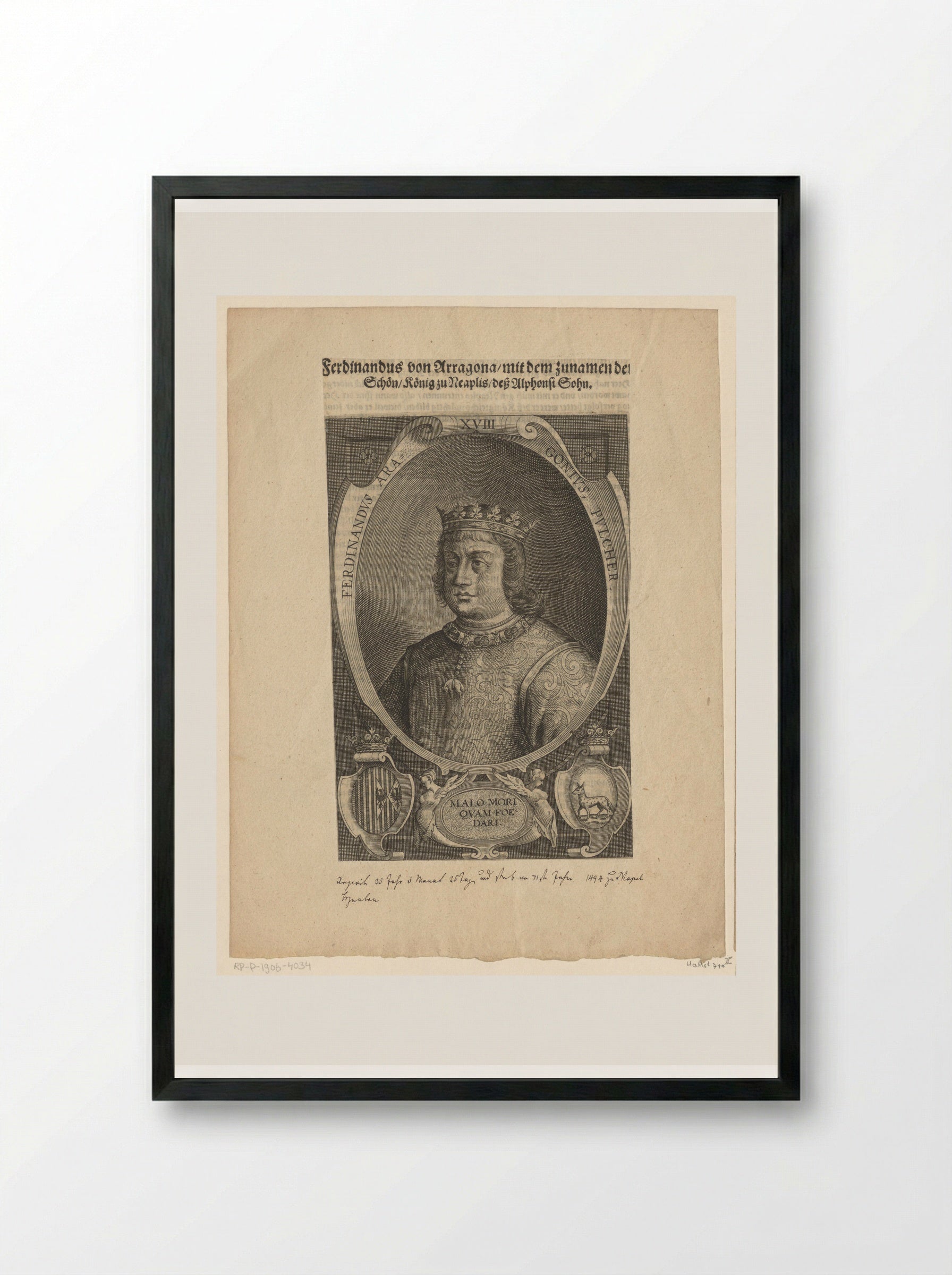 Portrait of Ferdinand I, King of Naples - Lucas Kilian - Framed Print Black