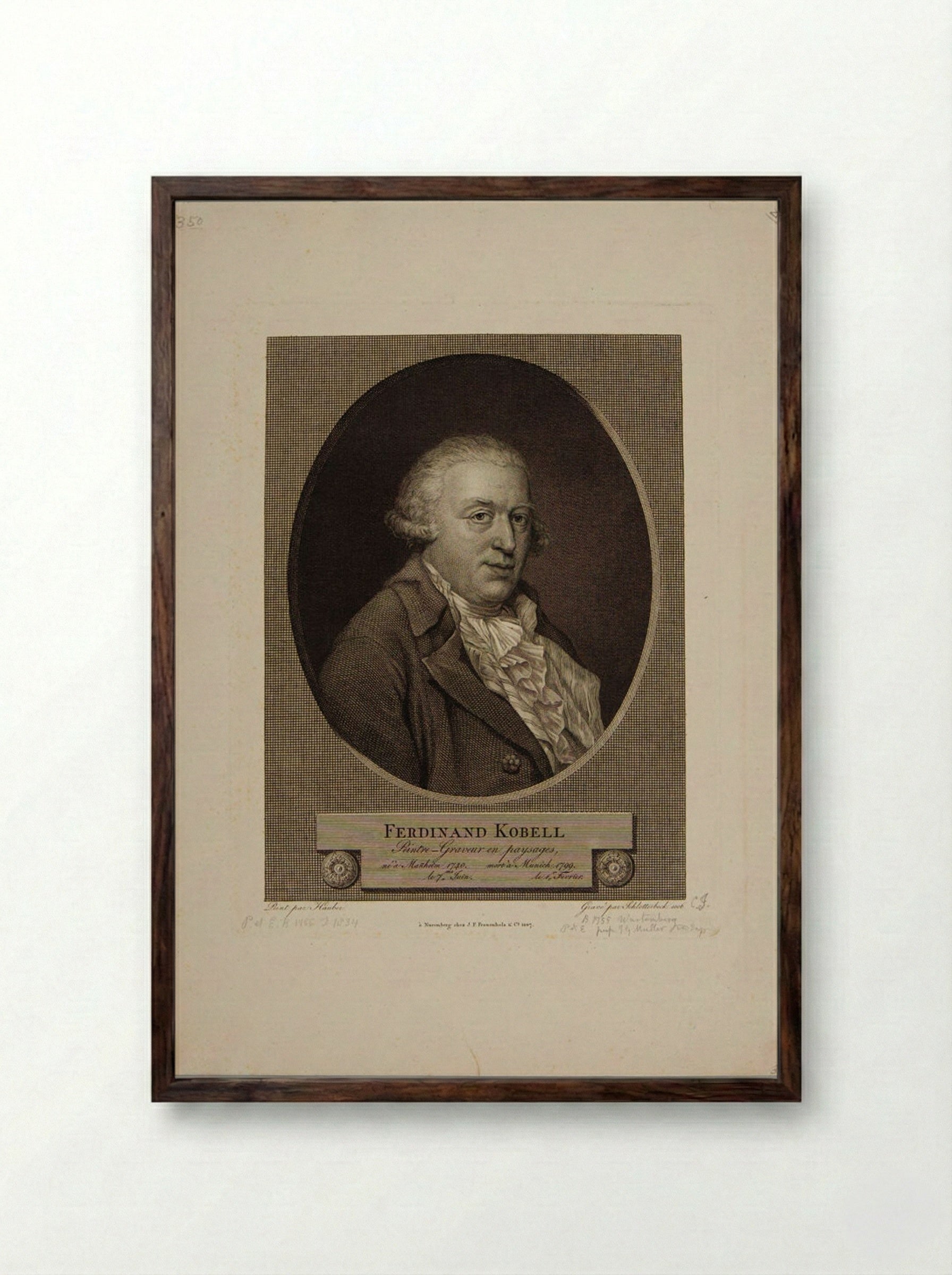 Portrait of Ferdinand Kobell - Christian Jakob Schlotterbeck - Framed Print Dark Wood