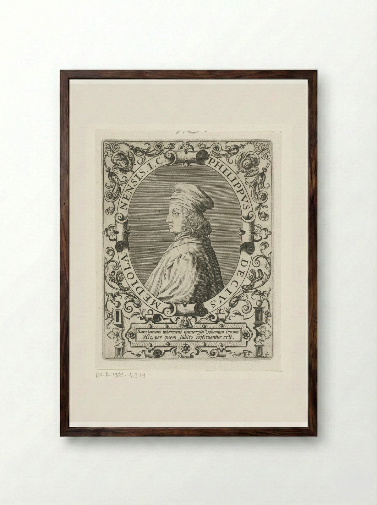 Portrait of Filippo Decio - Theodor de Bry - Framed Print Dark Wood