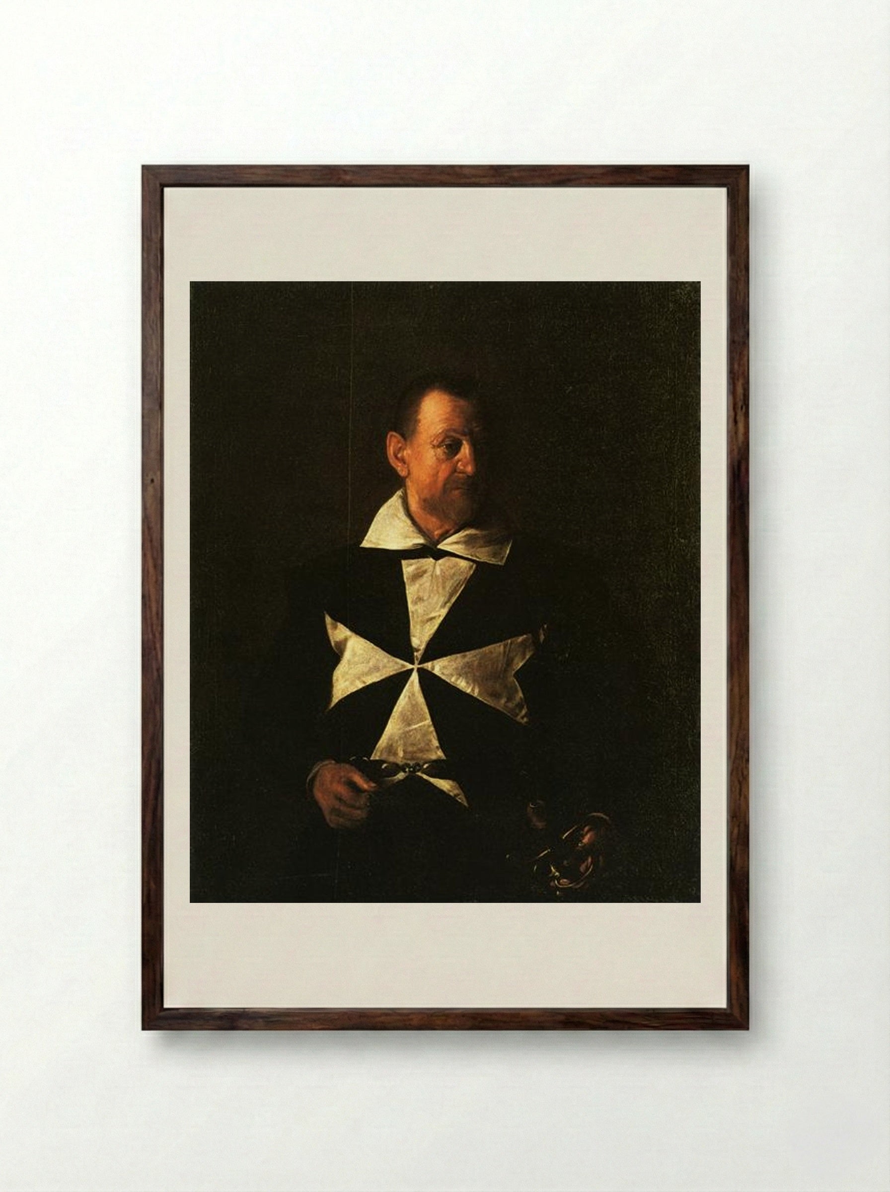 Portrait of Fra Antonio Martelli - Caravaggio - Framed Print Dark Wood