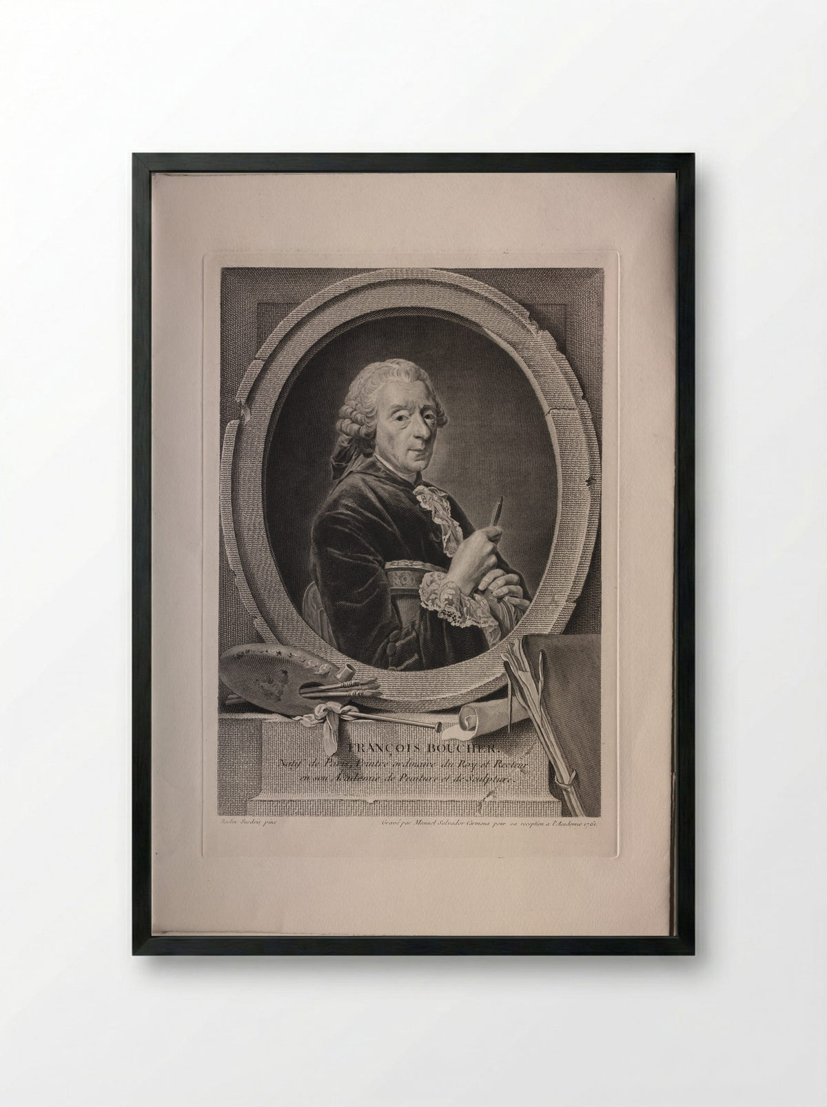Portrait of François Boucher - Manuel Salvador Carmona - Framed Print Black