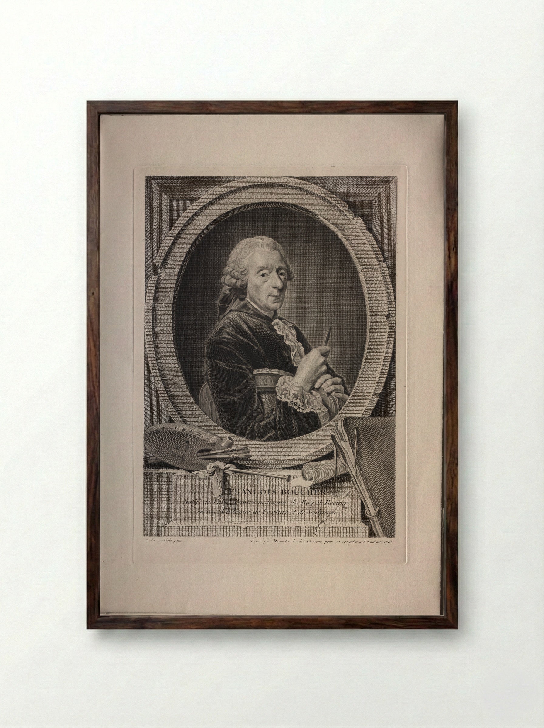 Portrait of François Boucher - Manuel Salvador Carmona - Framed Print Dark Wood