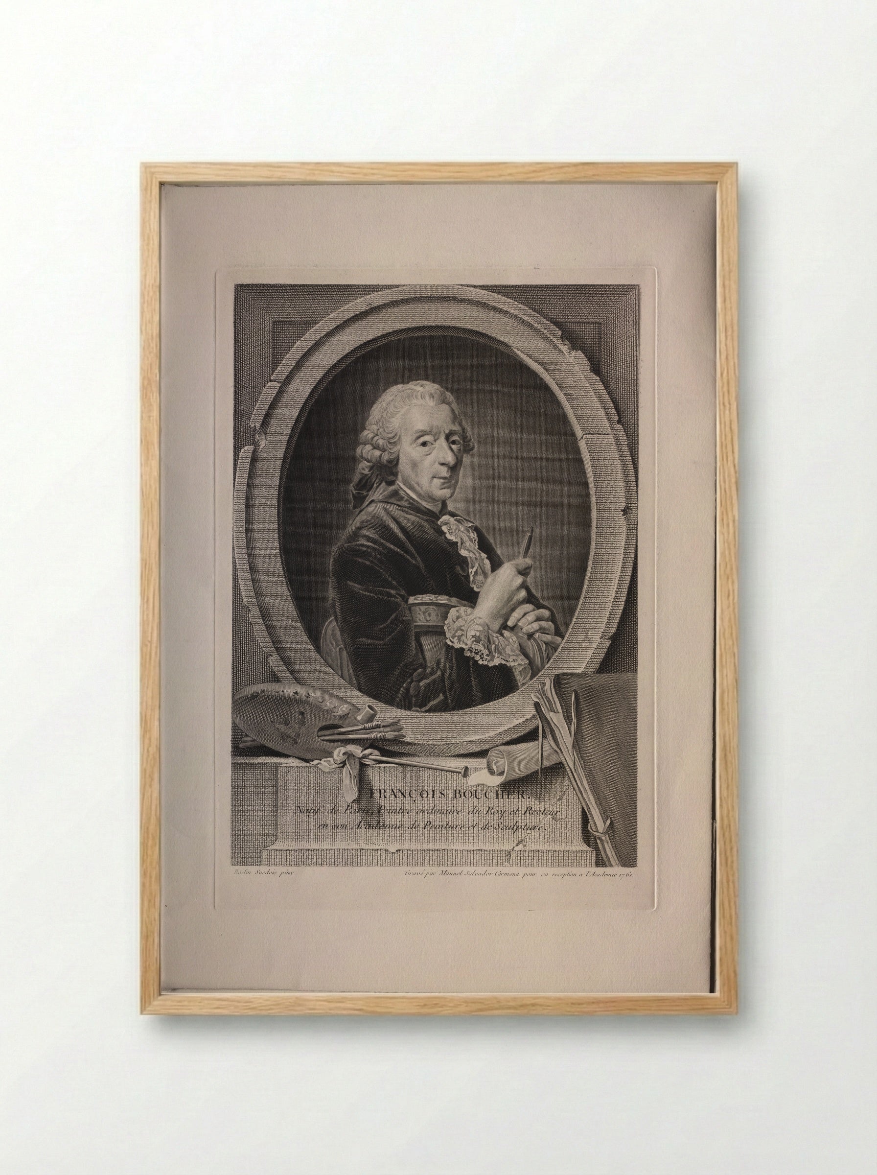 Portrait of François Boucher - Manuel Salvador Carmona - Framed Print Wood