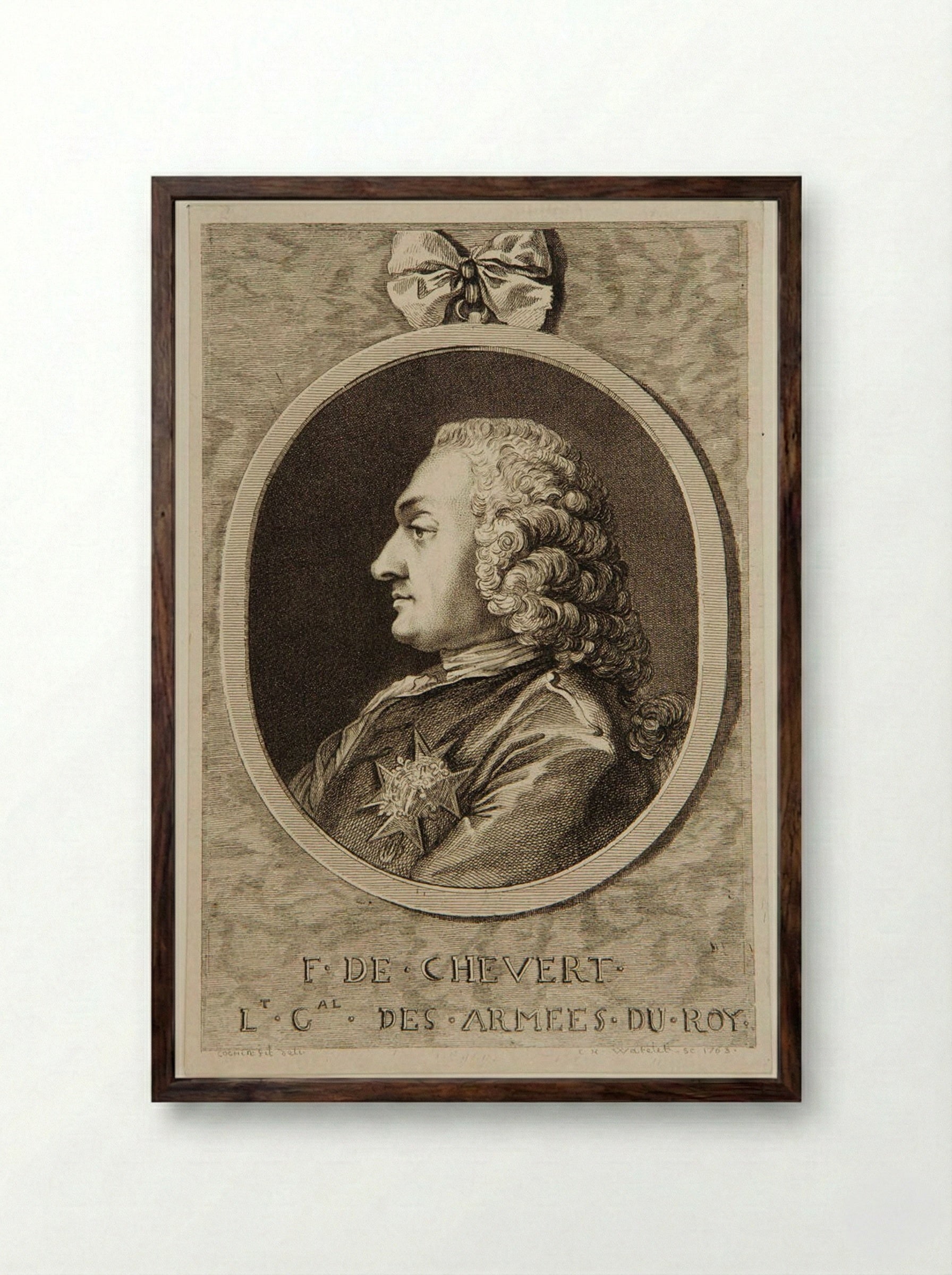 Portrait of François de Chevert - Claude Henri Watelet - Framed Print Dark Wood