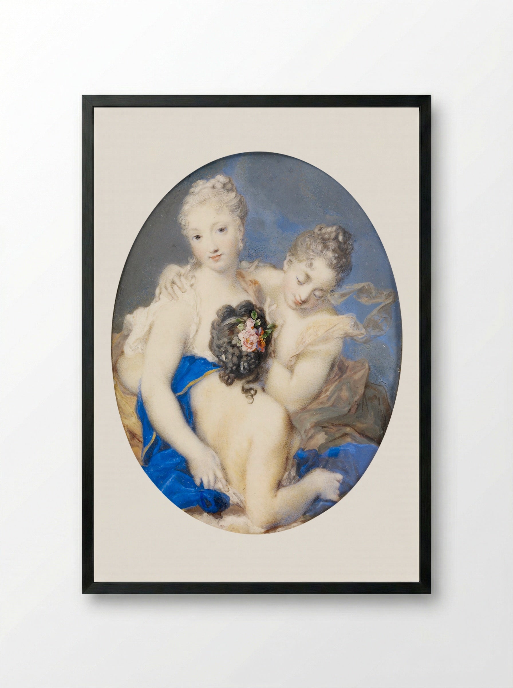 Portrait of Françoise Marie de Bourbon, Duchess of Orléans, as Amphitrite - Rosalba Carriera - Framed Print Black