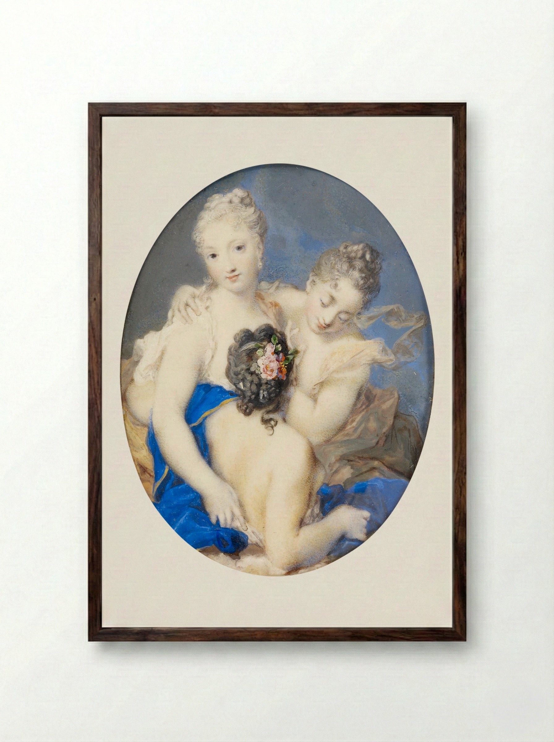 Portrait of Françoise Marie de Bourbon, Duchess of Orléans, as Amphitrite - Rosalba Carriera - Framed Print Dark Wood