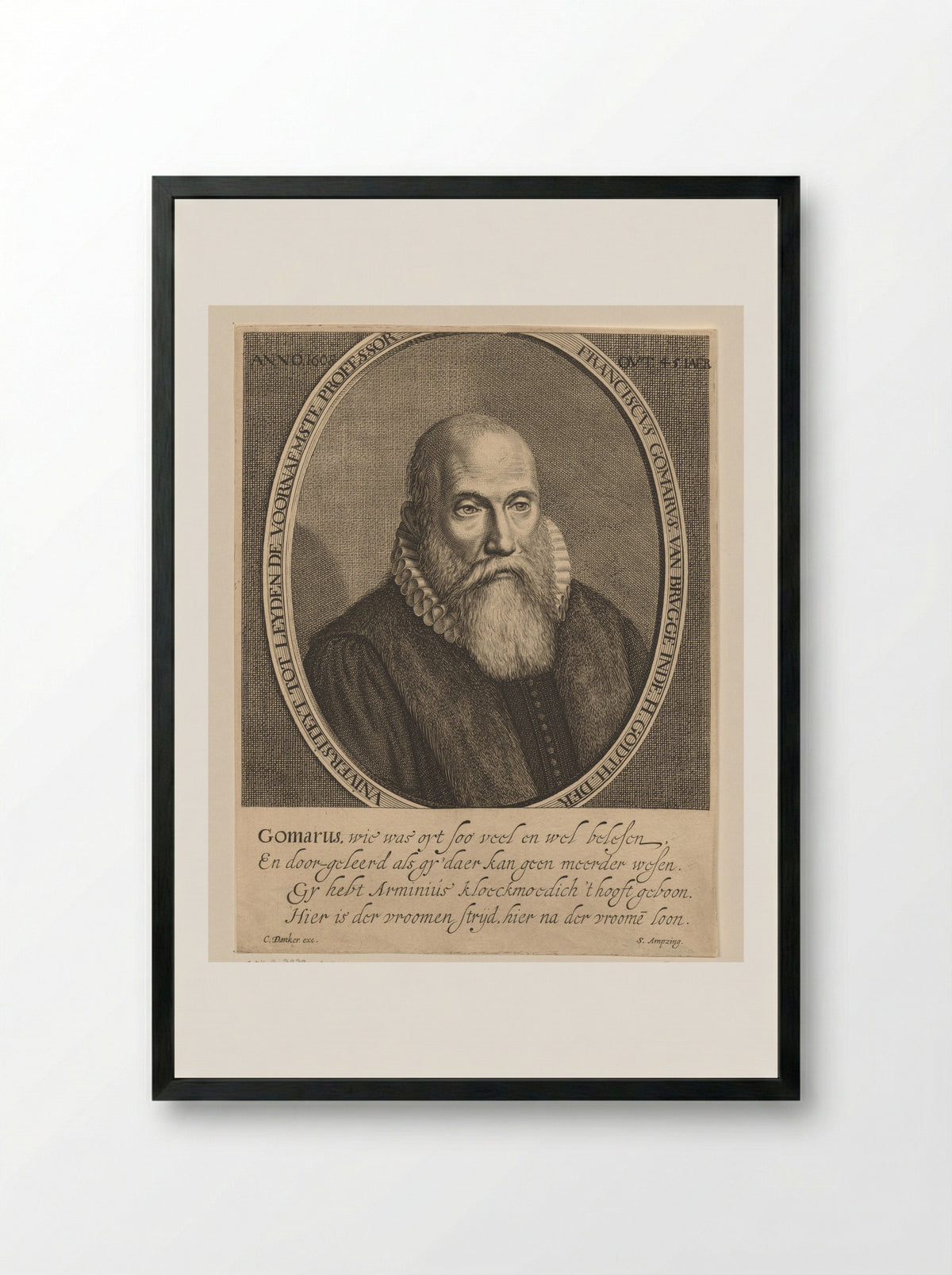 Portrait of Franciscus Gomarus at Age 45 - Cornelis Koning - Framed Print Black
