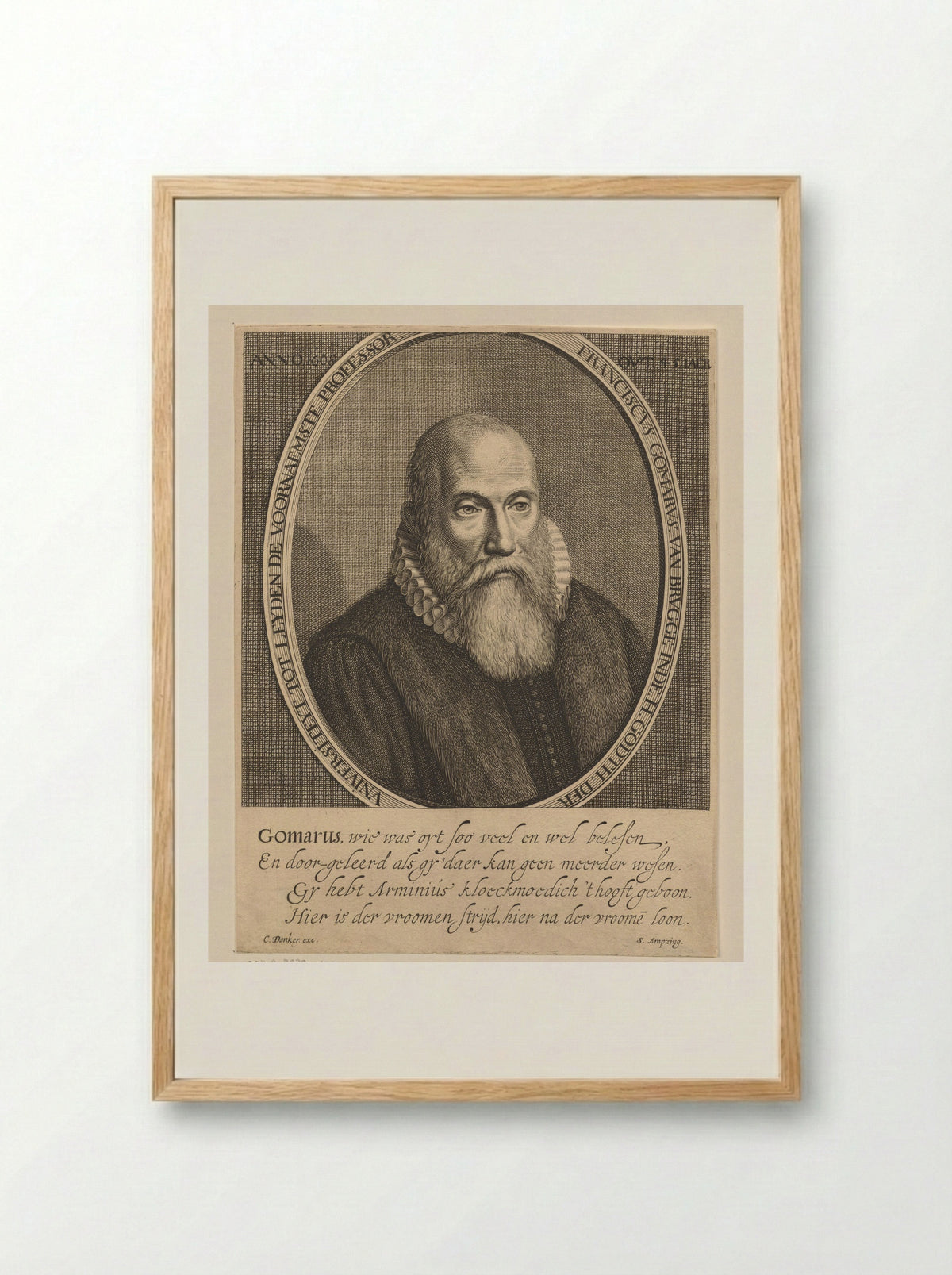 Portrait of Franciscus Gomarus at Age 45 - Cornelis Koning - Framed Print Wood