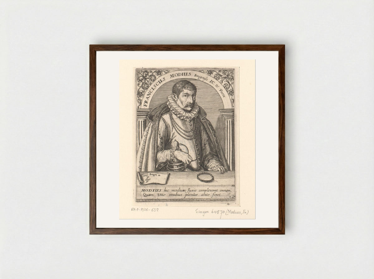 Portrait of Franciscus Modius - Theodor de Bry - Framed Print Dark Wood