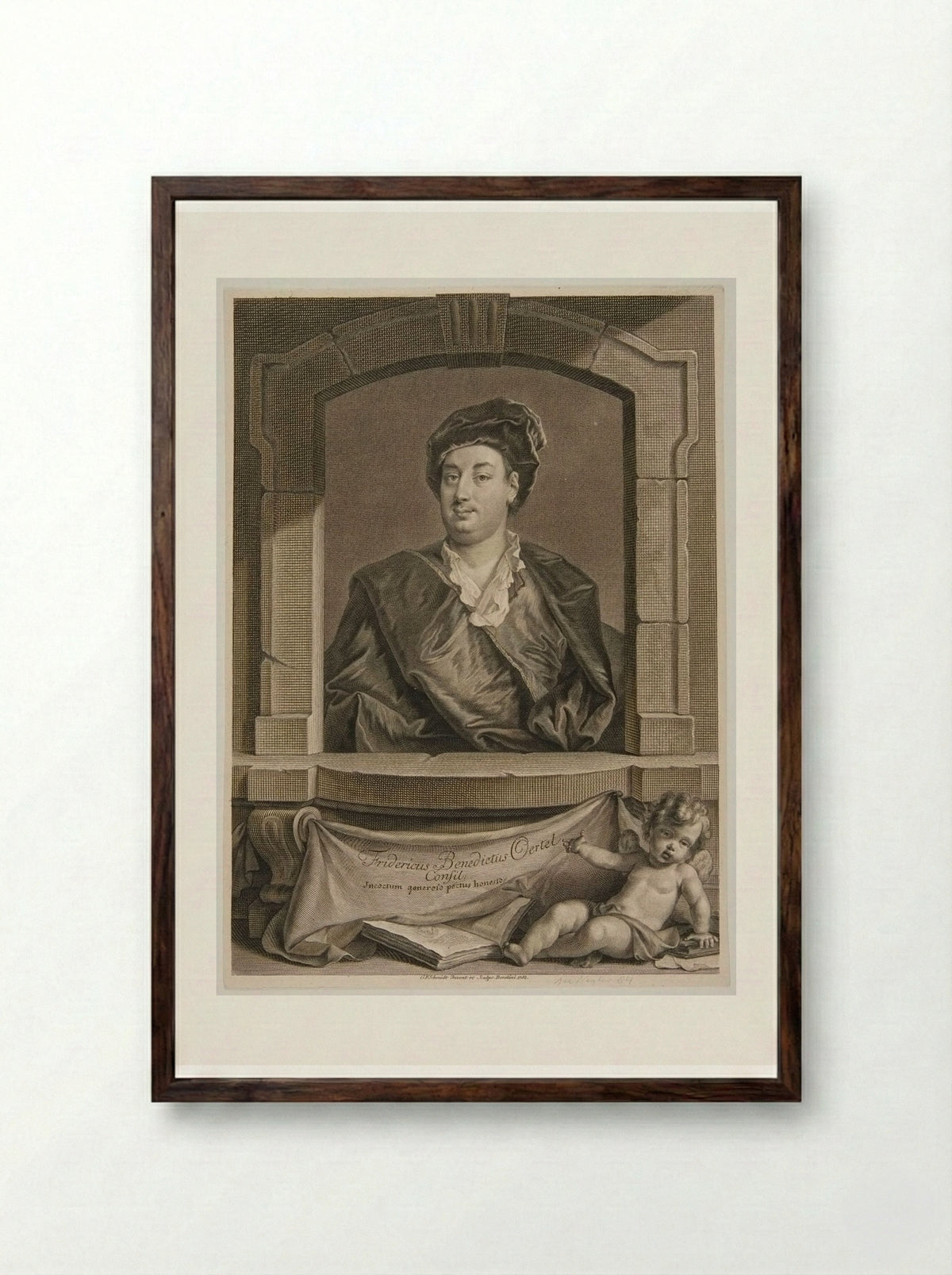 Portrait of Fridericus Benedictus Oertel - Georg Friedrich Schmidt - Framed Print Dark Wood