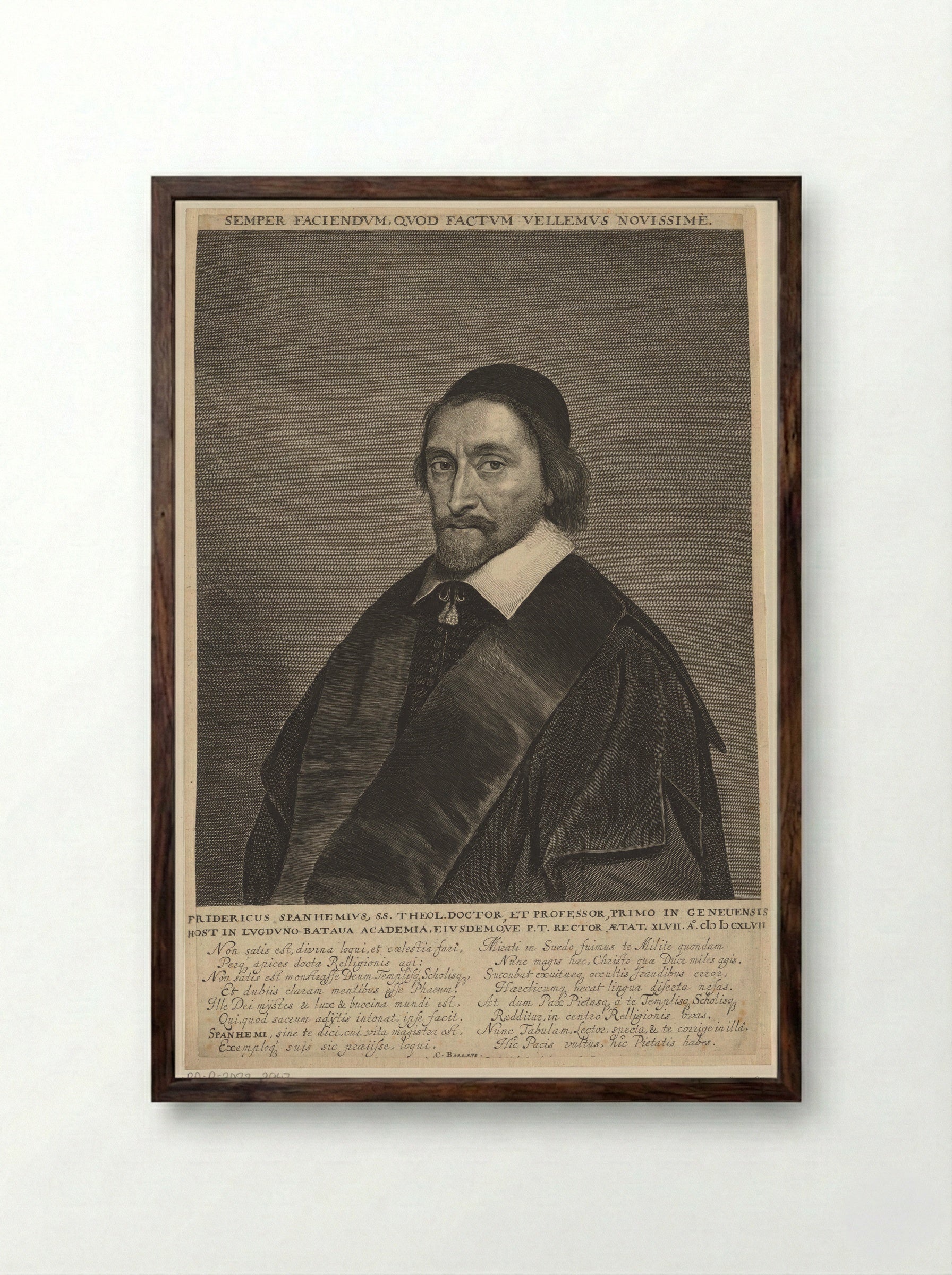 Portrait of Friedrich Spanheim - Jonas Suyderhoef - Framed Print Dark Wood
