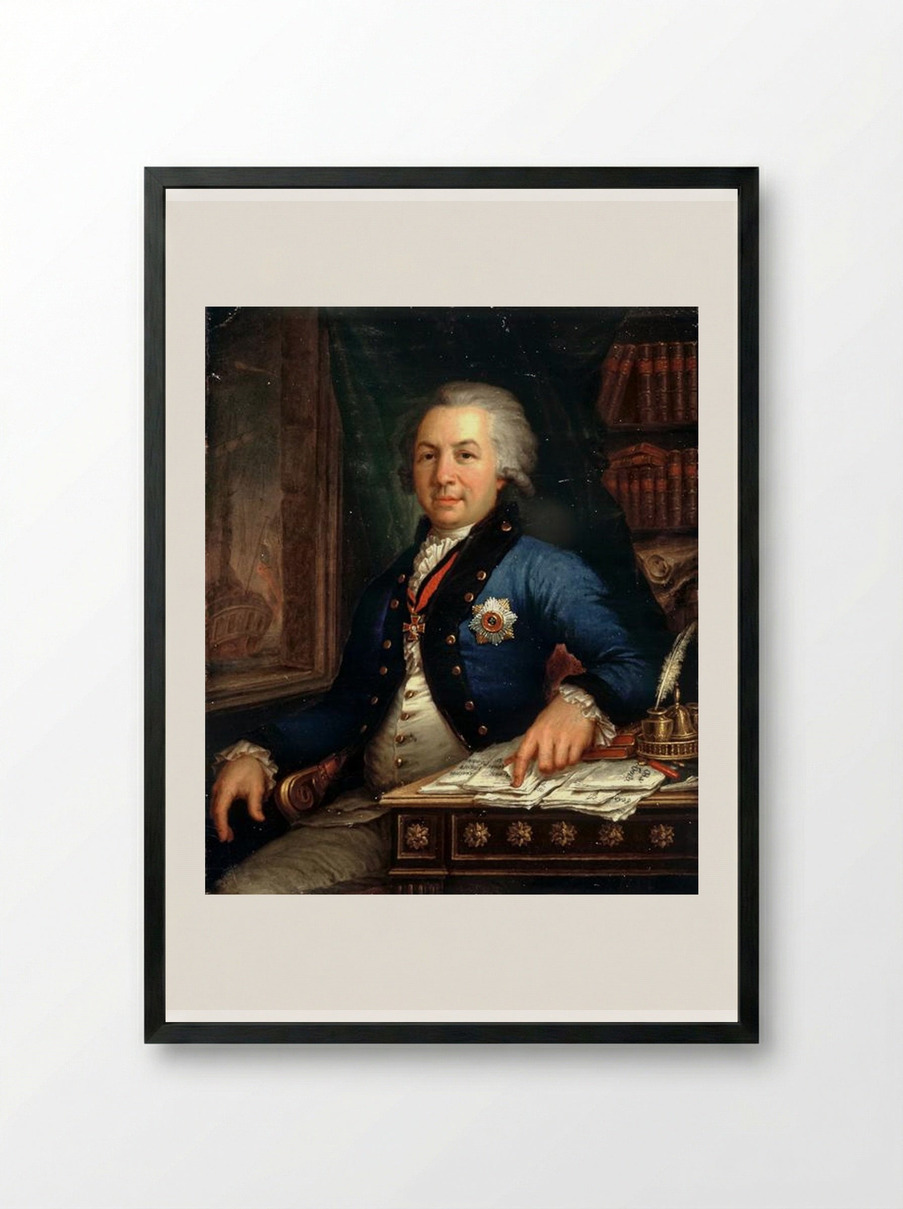 Portrait of Gavril Derzhavin - Vladimir Borovikovsky - Framed Print Black