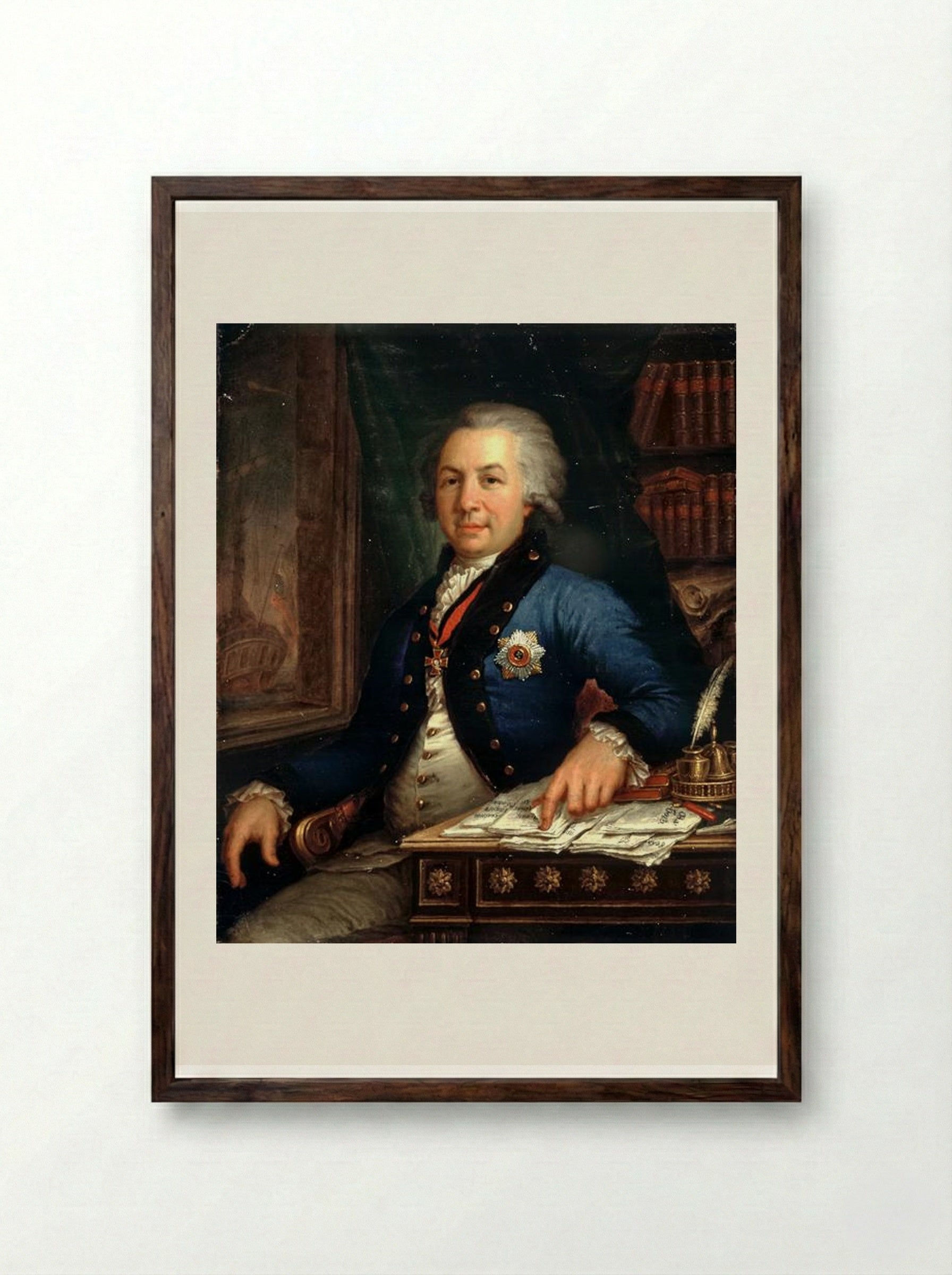 Portrait of Gavril Derzhavin - Vladimir Borovikovsky - Framed Print Dark Wood