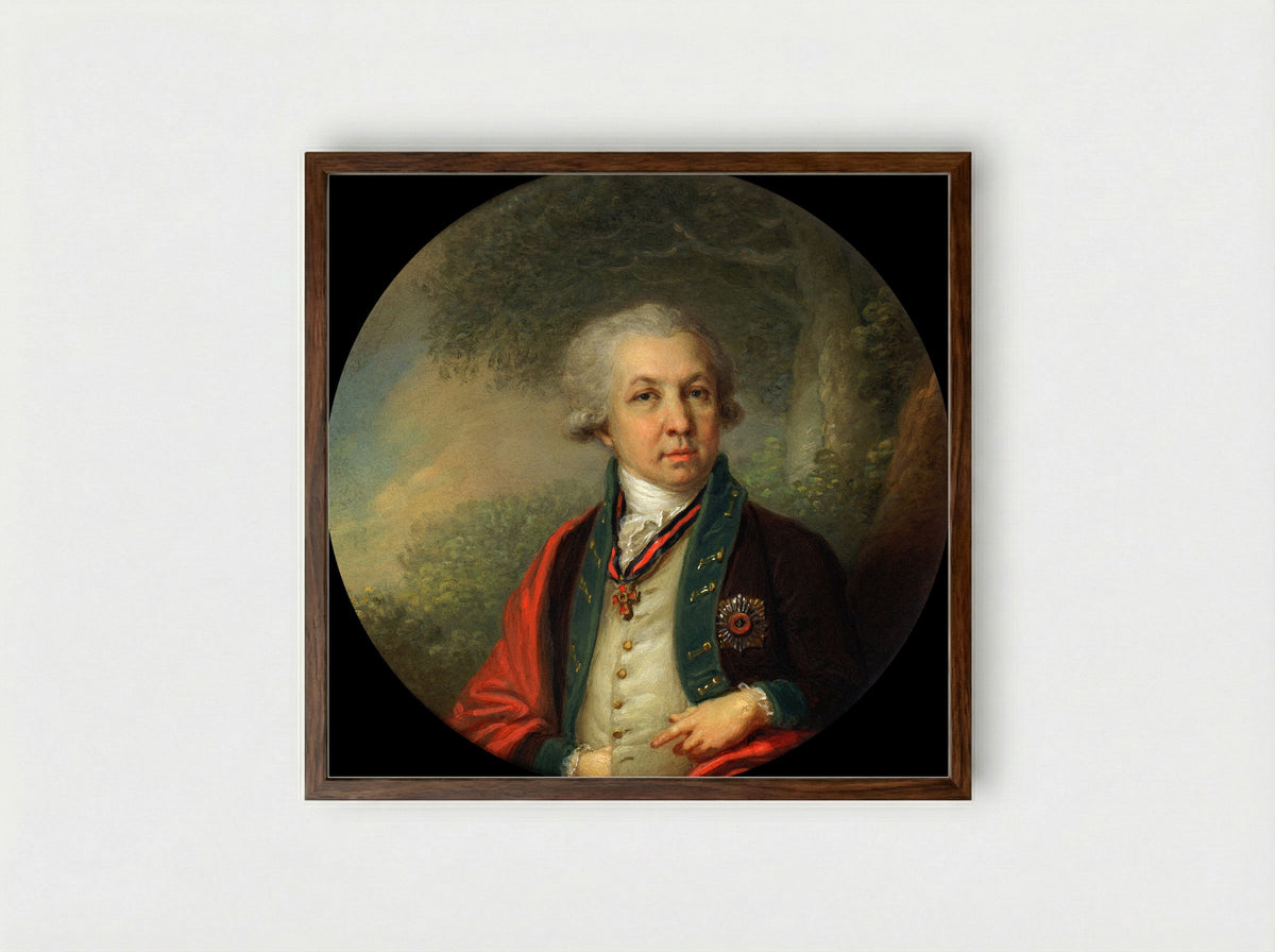 Portrait of Gavrila Romanovich Derzhavin - Vladimir Borovikovsky - Framed Print Dark Wood