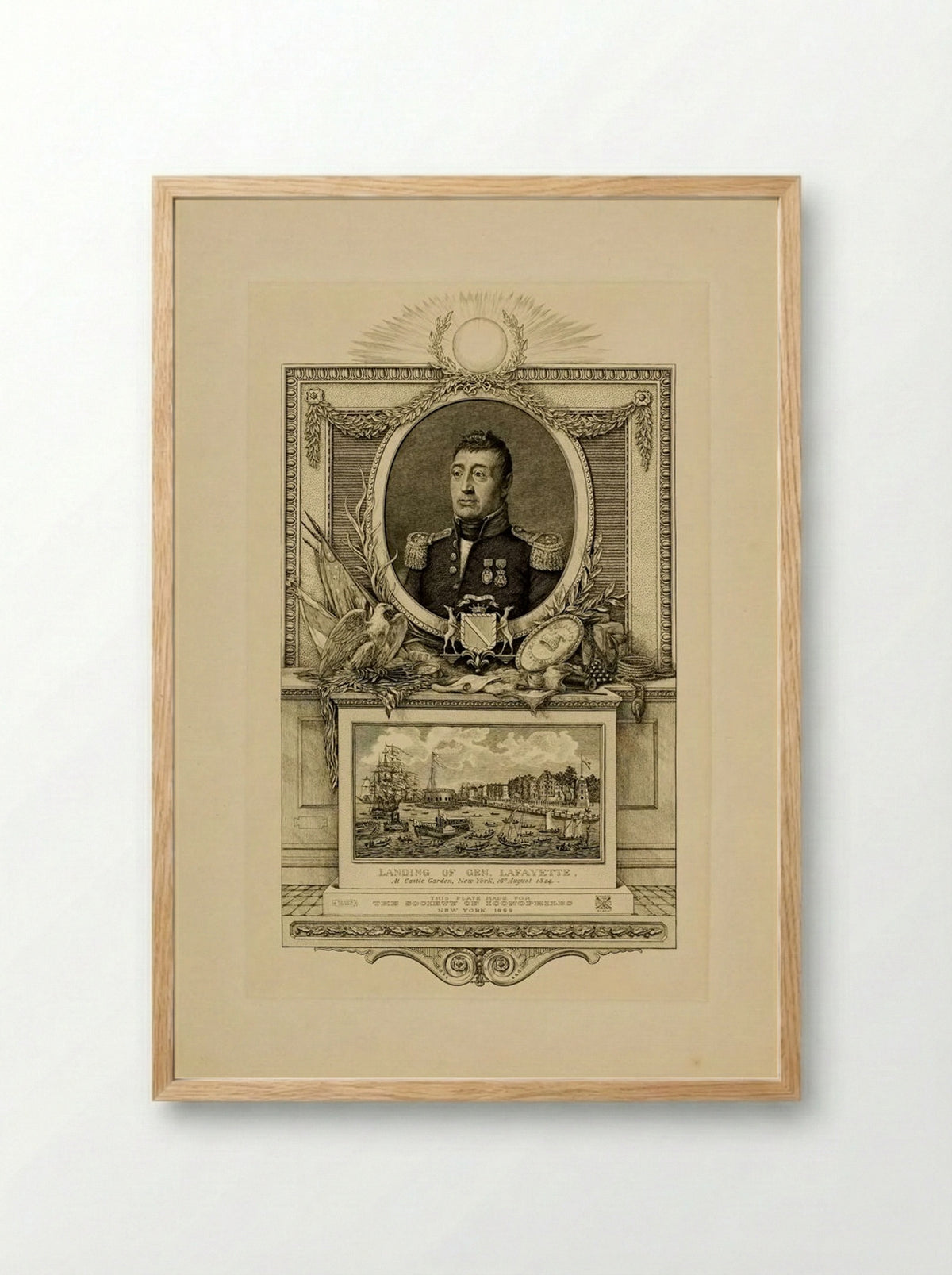 Portrait of General Lafayette and a View of His Landing in New York in 1824 - Francis Scott King - Framed Print Wood