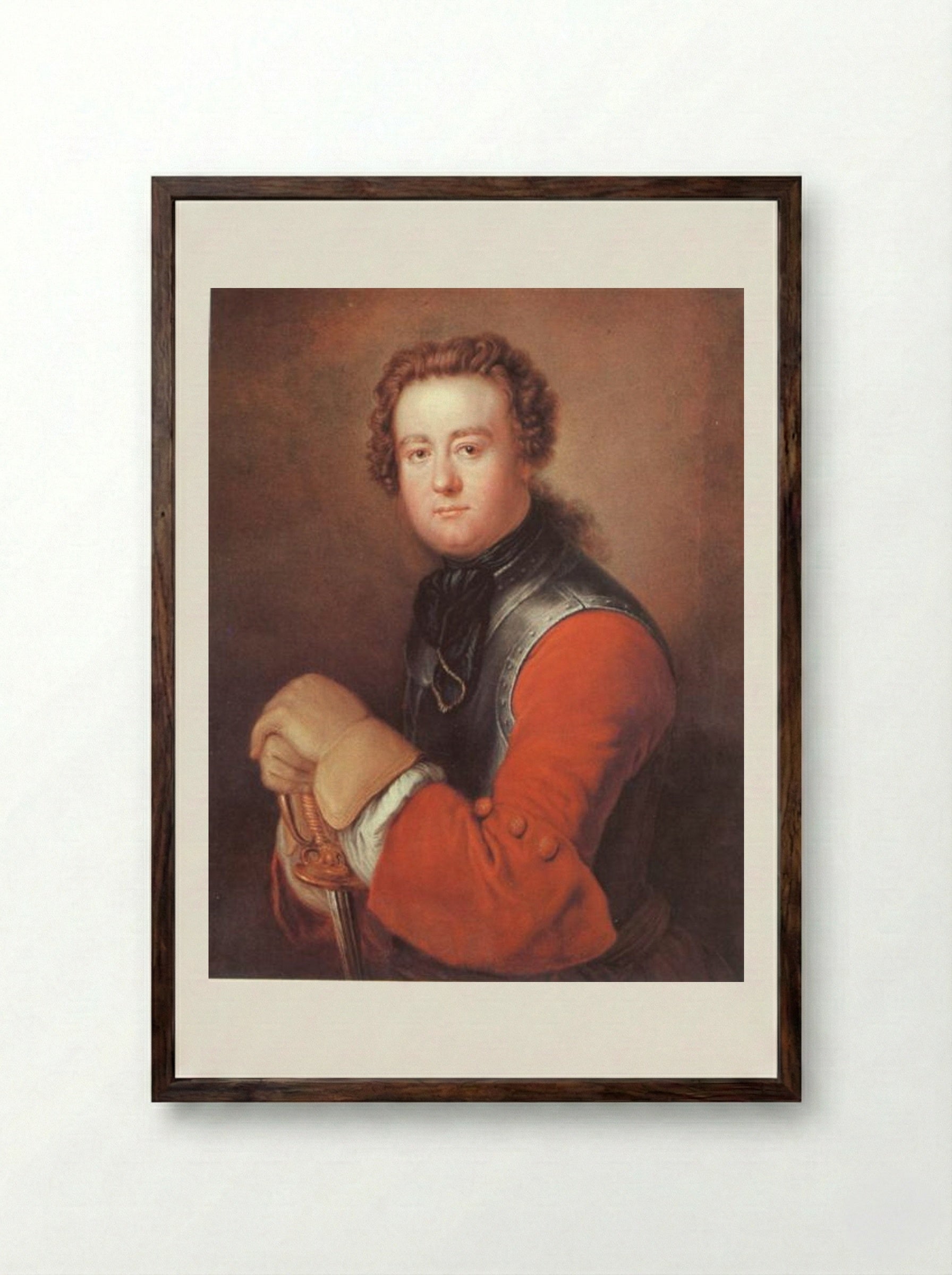 Portrait of Georg Wenzeslaus von Knobelsdorff - Antoine Pesne - Framed Print Dark Wood