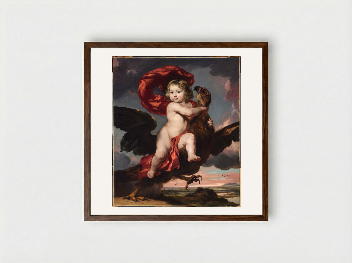 Portrait of George Bredehoff de Vicq as Ganymede - Nicolaes Maes - Framed Print Dark Wood
