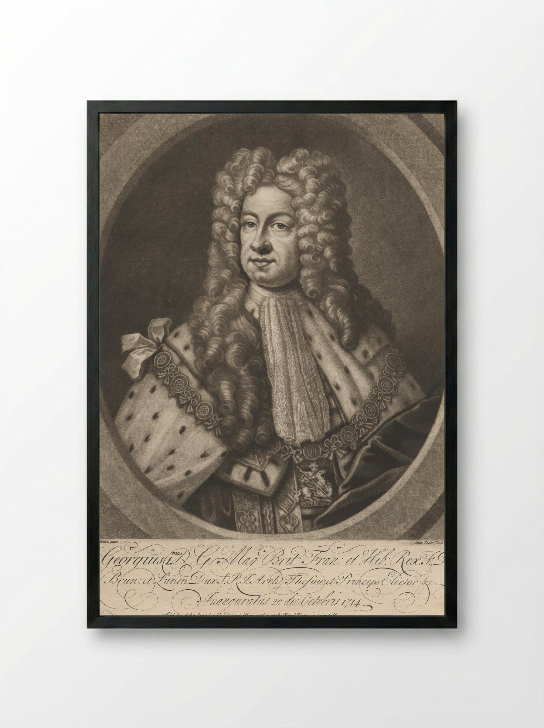 Portrait of George I - John Faber (I) - Framed Print Black