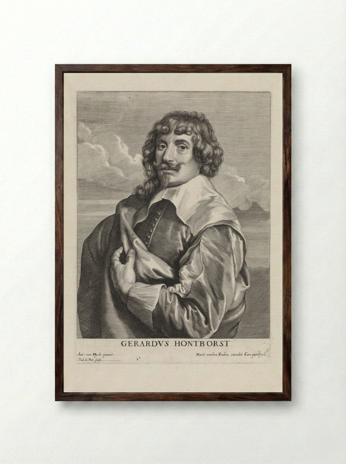 Portrait of Gerard van Honthorst - Paulus Pontius - Framed Print Dark Wood