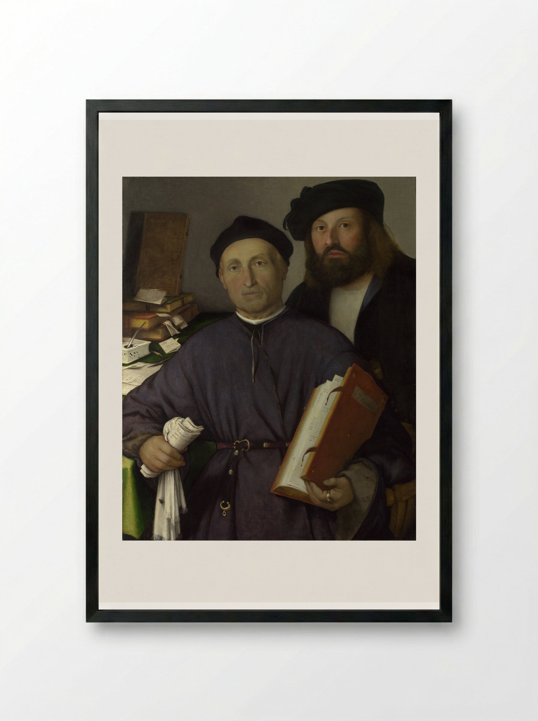 Portrait of Giovanni Agostino della Torre and his son Niccolò - Lorenzo Lotto - Framed Print Black