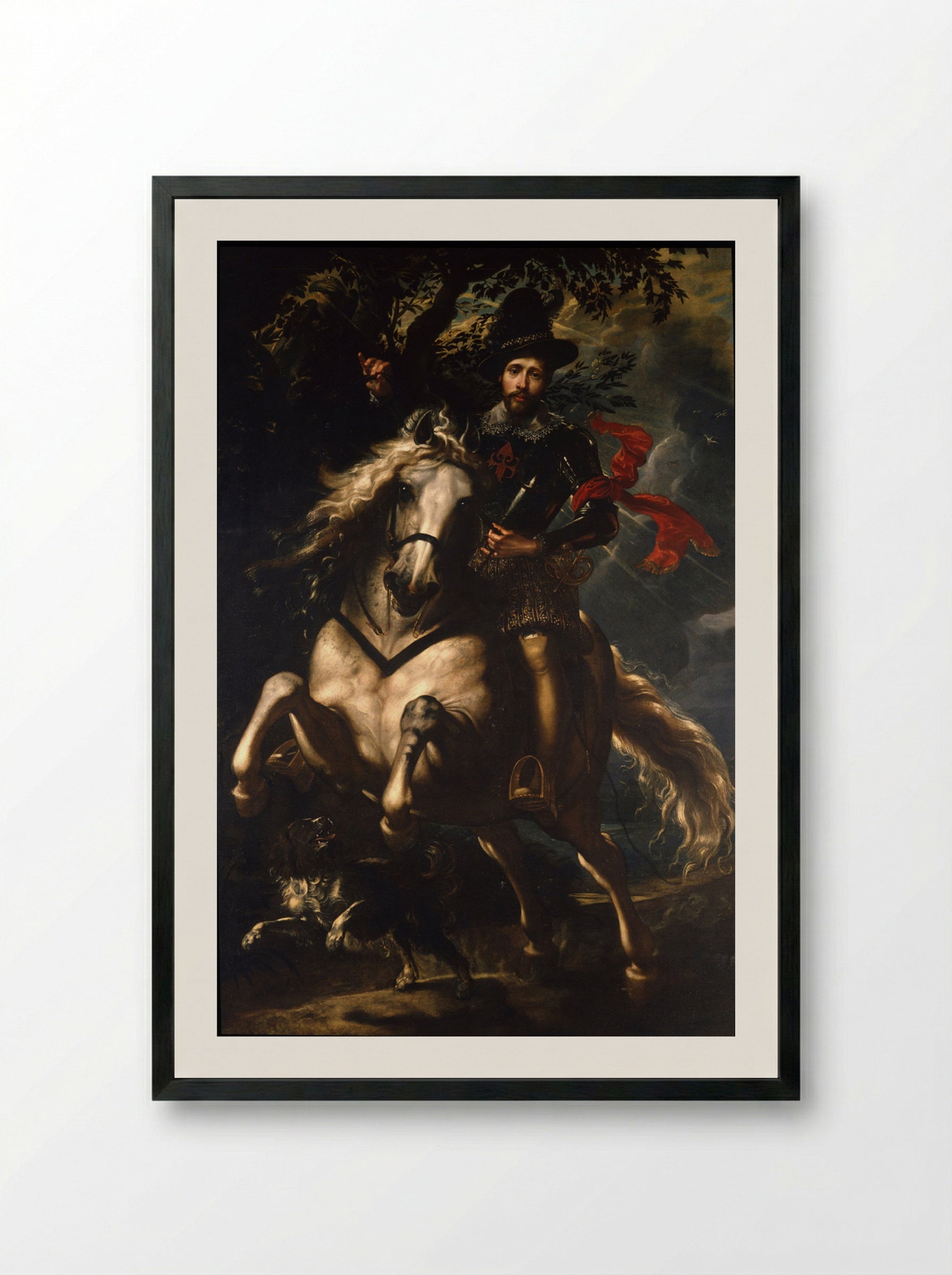 Portrait of Giovanni Carlo Doria on Horseback - Peter Paul Rubens - Framed Print Black