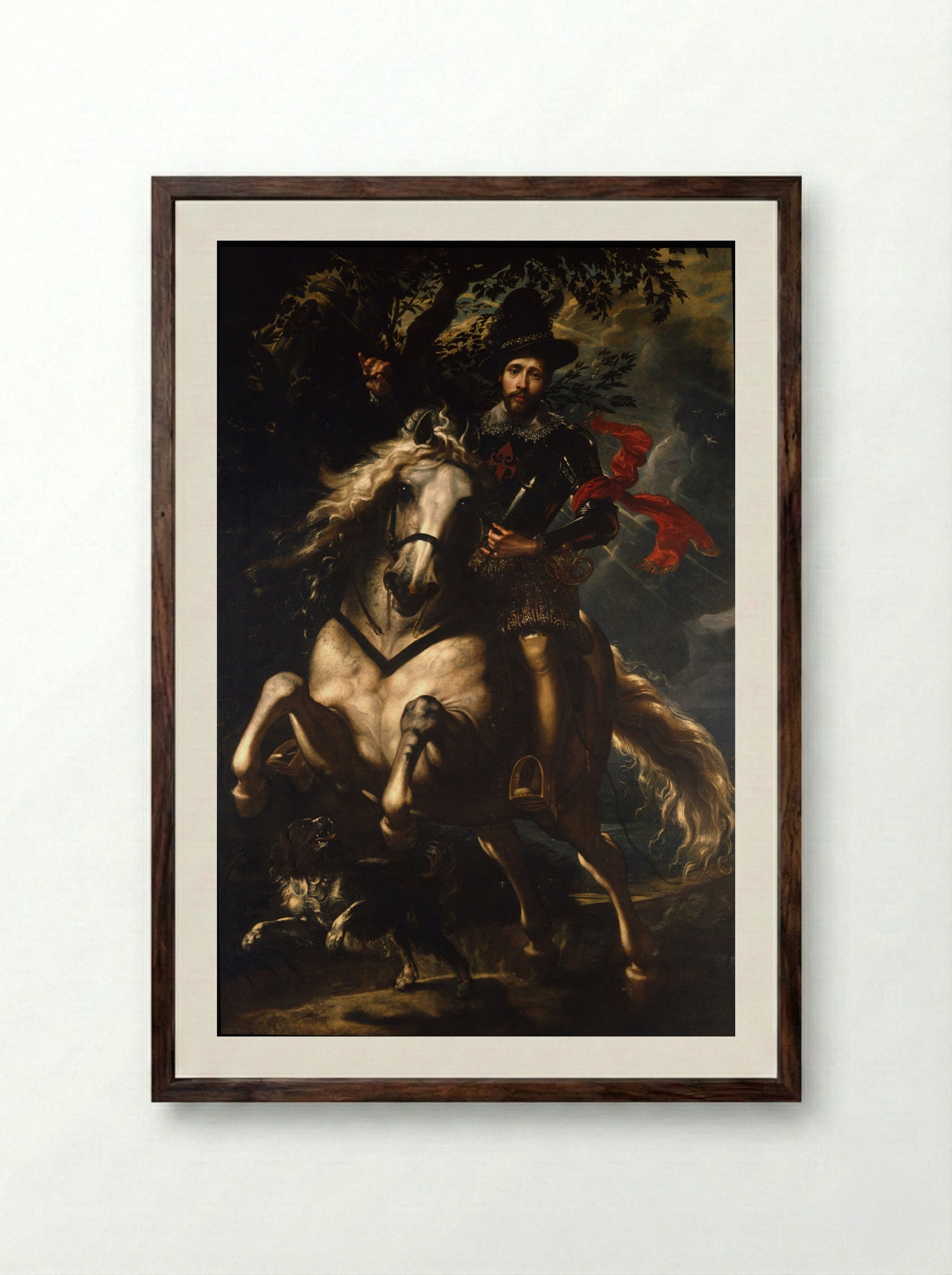 Portrait of Giovanni Carlo Doria on Horseback - Peter Paul Rubens - Framed Print Dark Wood