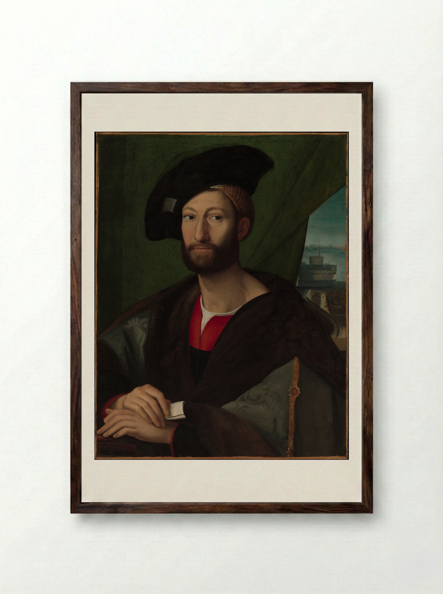 Portrait of Giuliano de' Medici - Raphael - Framed Print Dark Wood