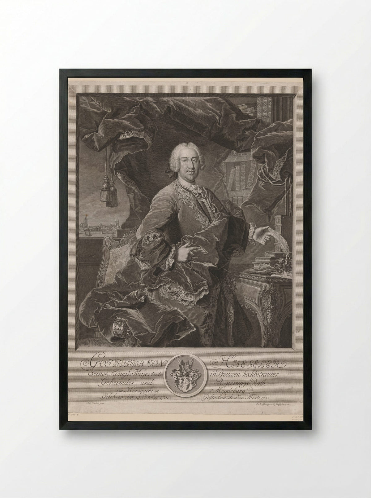 Portrait of Gottlieb von Haeseler - Johann Martin Bernigeroth - Framed Print Black