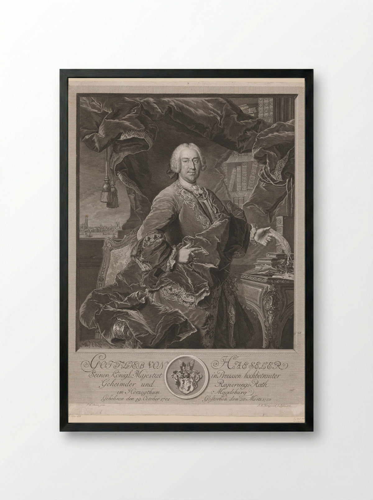 Portrait of Gottlieb von Haeseler - Johann Martin Bernigeroth - Framed Print Black