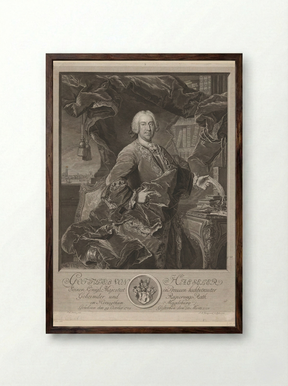Portrait of Gottlieb von Haeseler - Johann Martin Bernigeroth - Framed Print Dark Wood