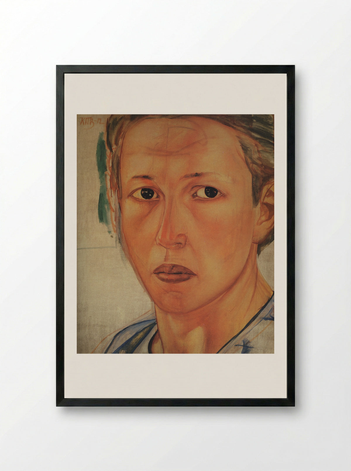 Portrait of Grekova (Kazachka) - Kuzma Petrov-Vodkin - Framed Print Black