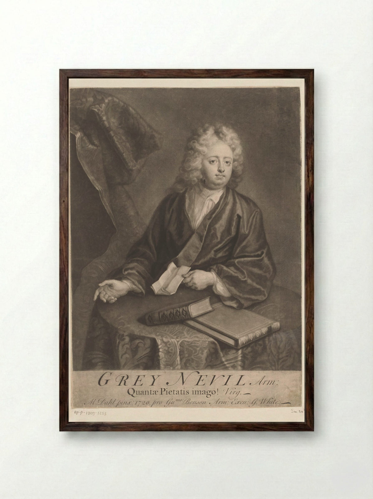 Portrait of Grey Nevil - George White - Framed Print Dark Wood