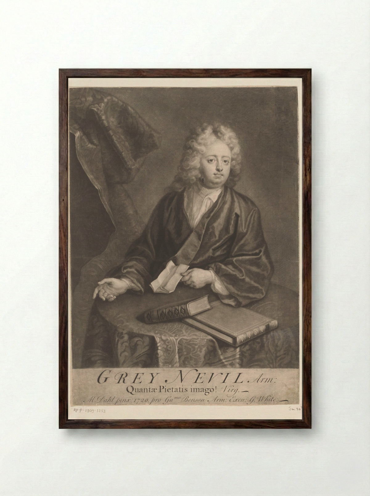 Portrait of Grey Nevil - George White - Framed Print Dark Wood