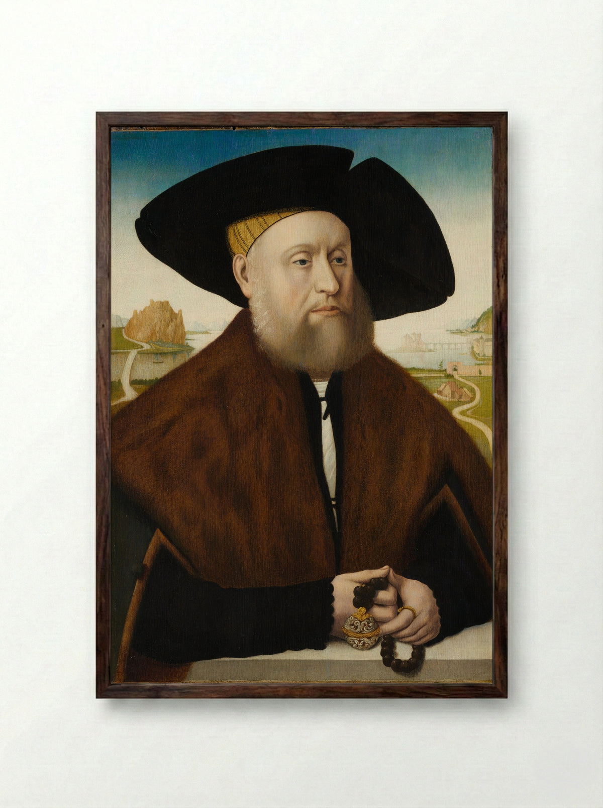 Portrait of Heinrich vom Rhein zum Mohren - Conrad Faber von Creuznach - Framed Print Dark Wood