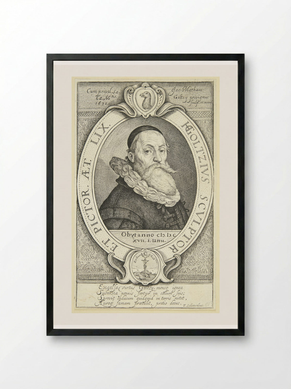 Portrait of Hendrick Goltzius - Jacob Matham - Framed Print Black
