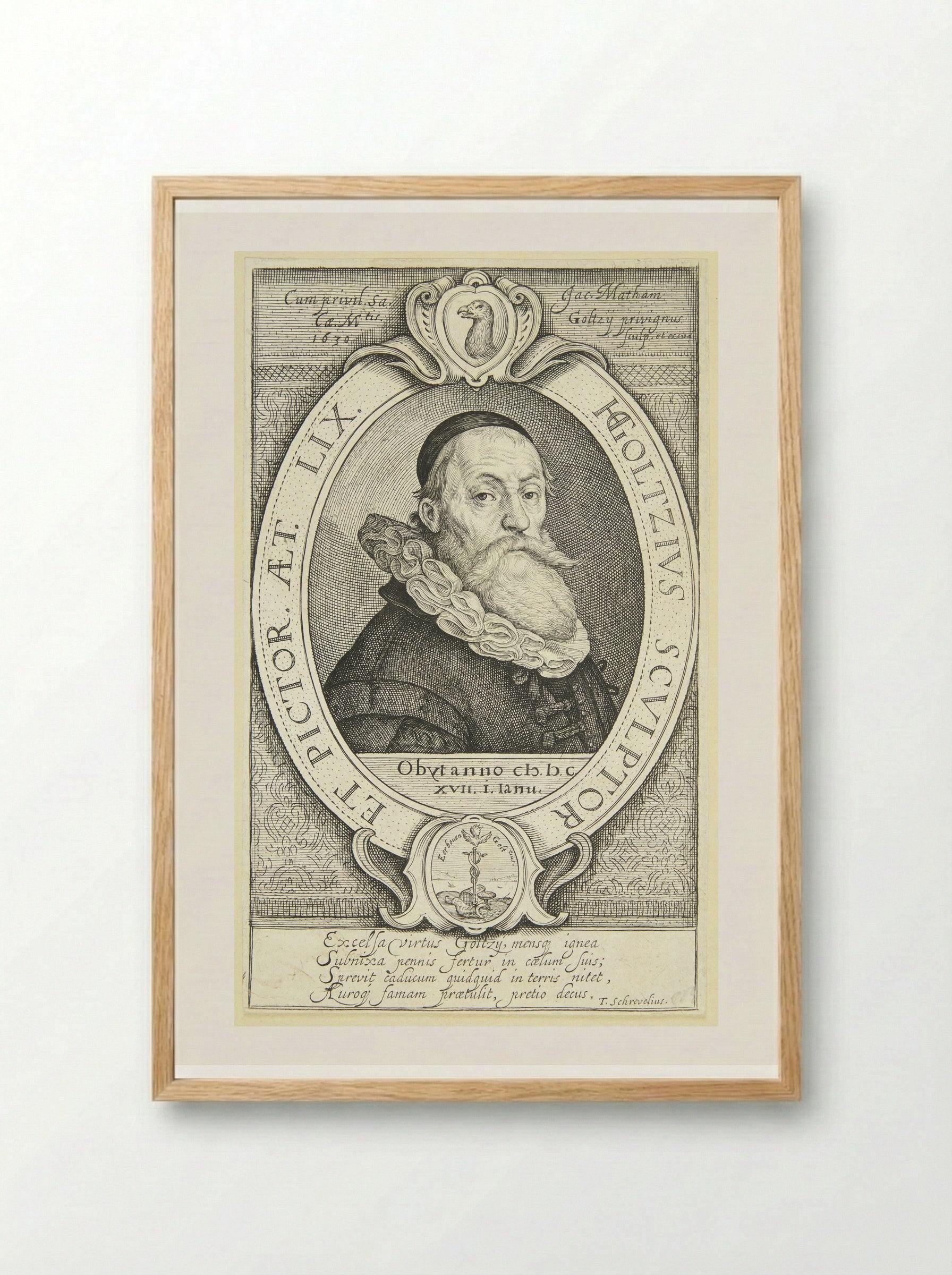 Portrait of Hendrick Goltzius - Jacob Matham - Framed Print Wood