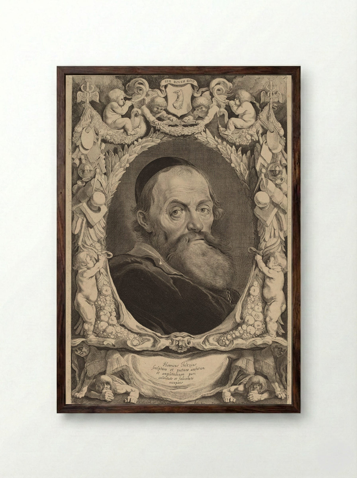 Portrait of Hendrik Goltzius - Jonas Suyderhoef - Framed Print Dark Wood